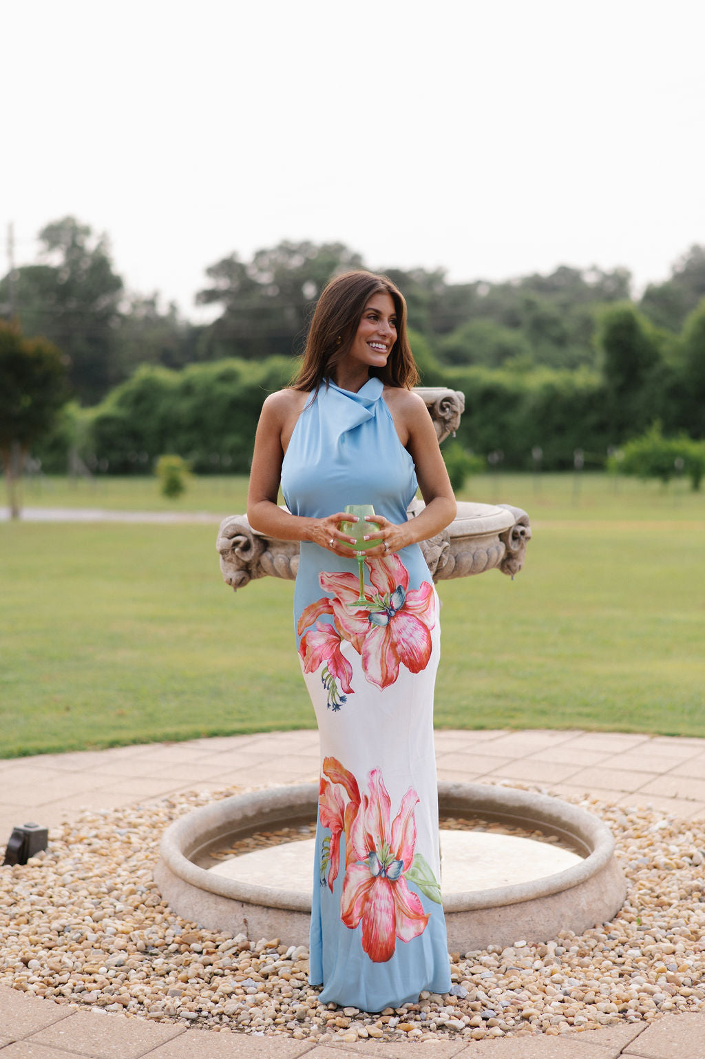 Oasis Floral Gown-Blue/White