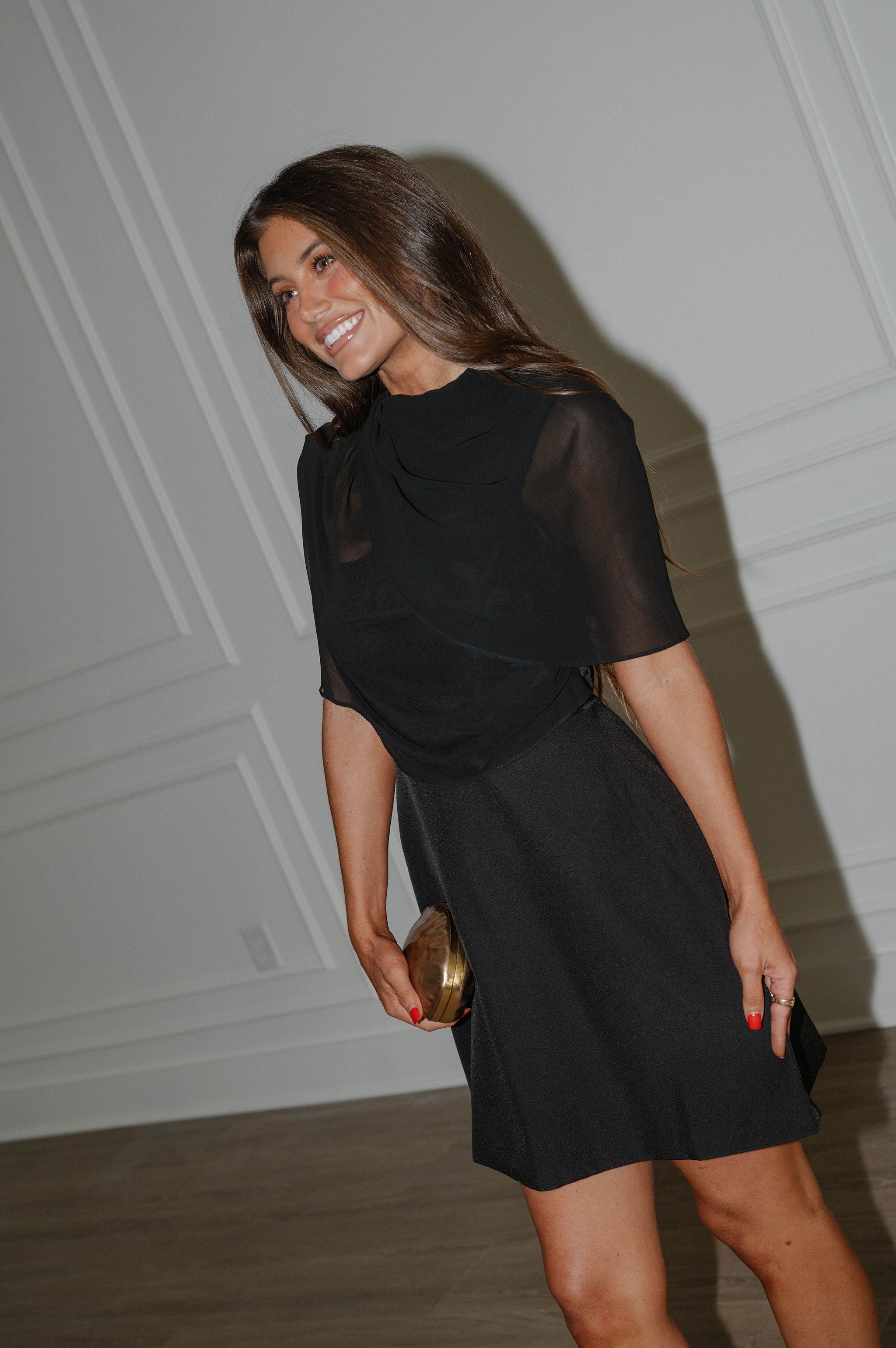 Ellie Chiffon Mini Dress-Black