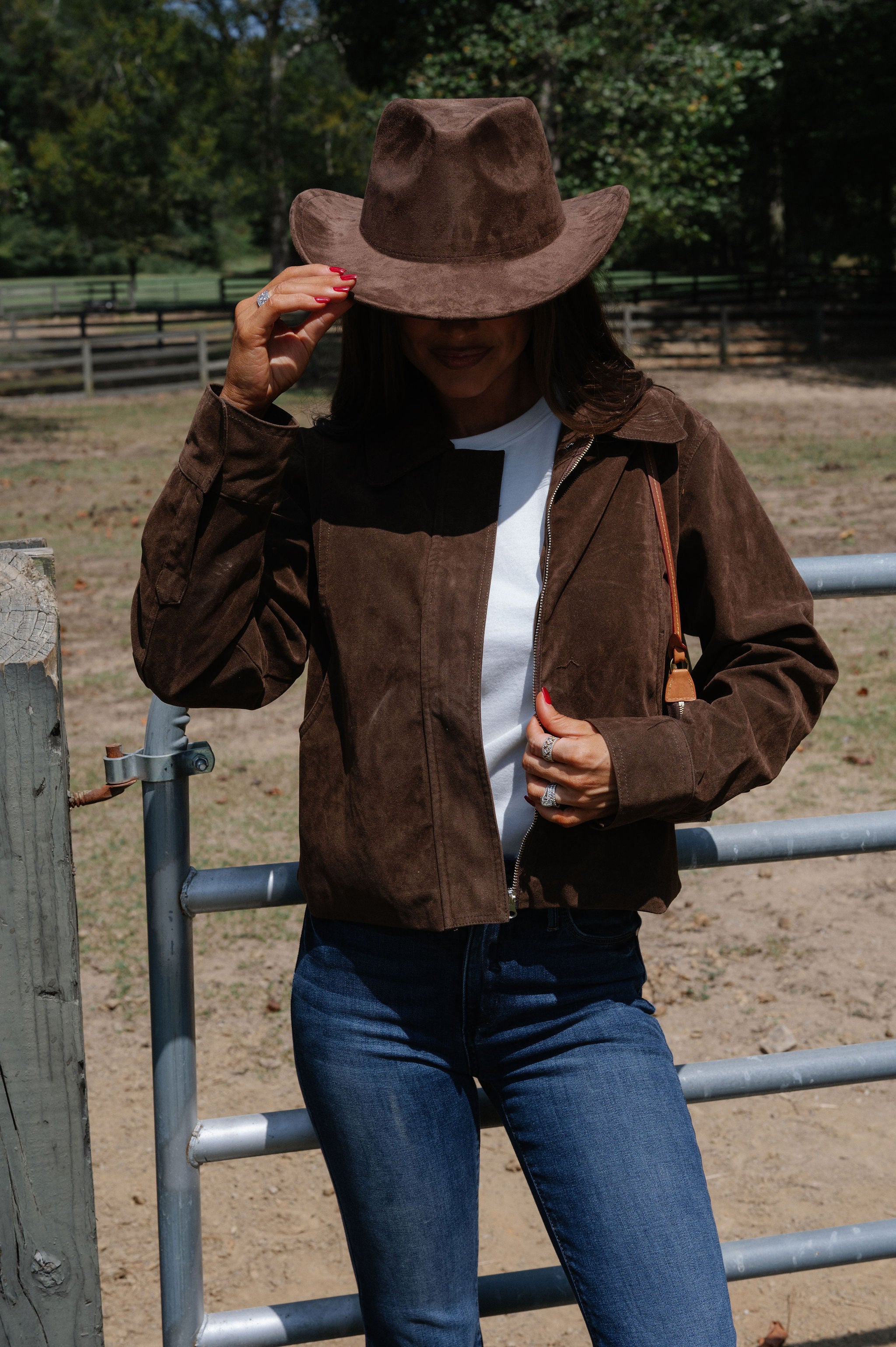Faux Suede Collar Jacket-Chocolate