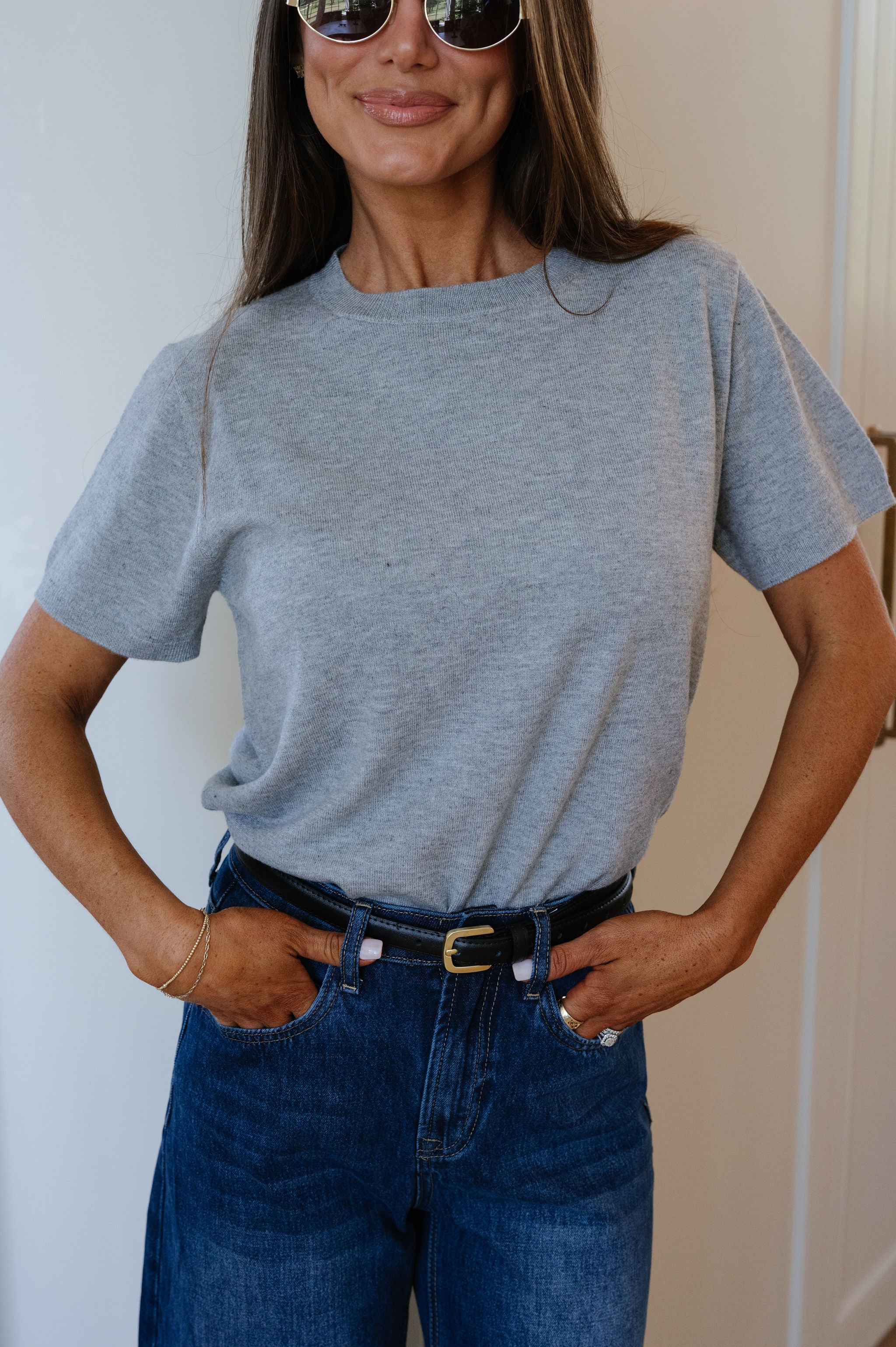 Riley Short Sleeve Top-Heathered Grey