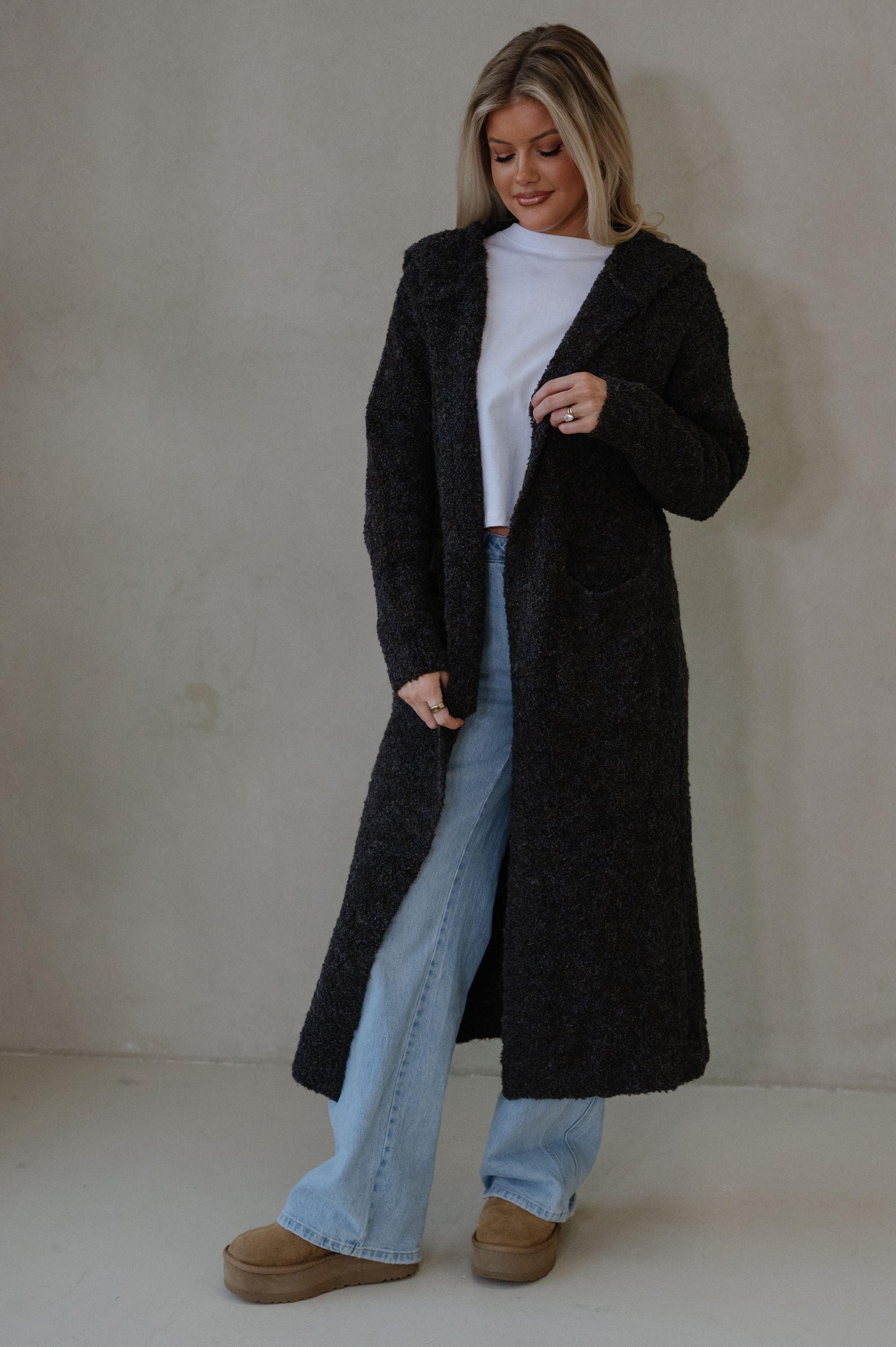 Cozy Knit Long Cardigan-Brown/Blue