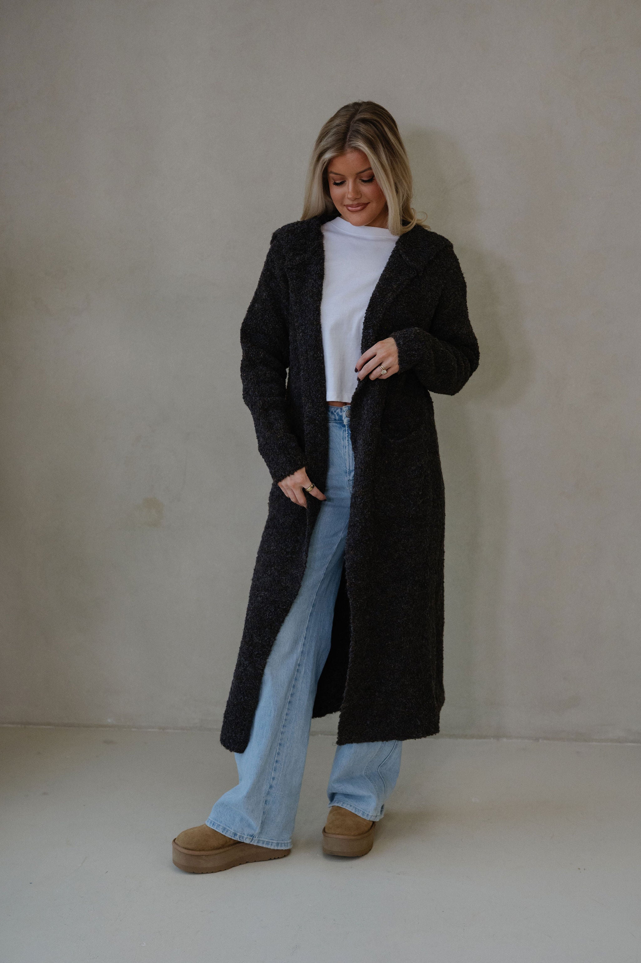 Cozy Knit Long Cardigan-Brown/Blue