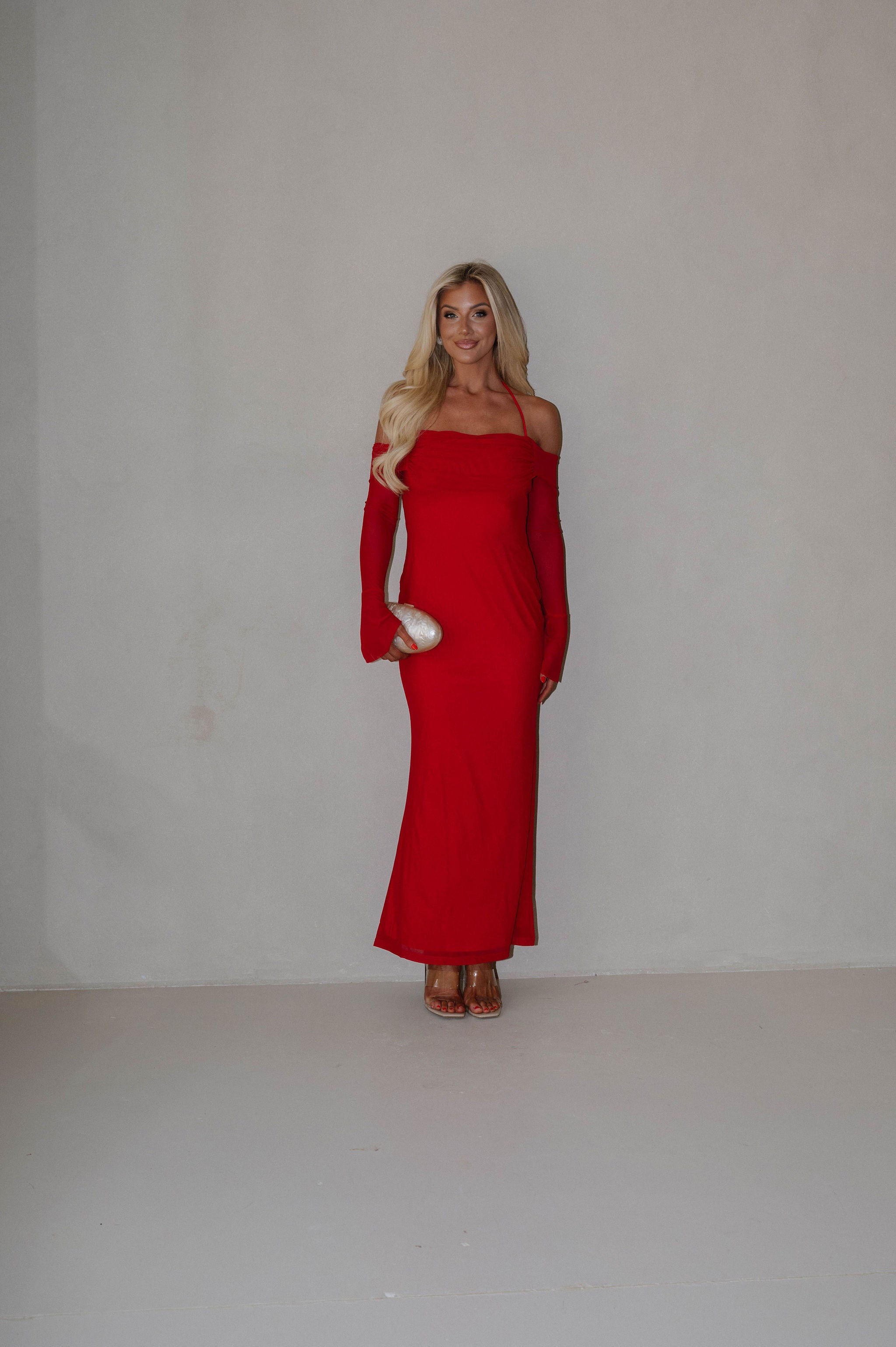 Addyson Mesh Maxi Dress-Red