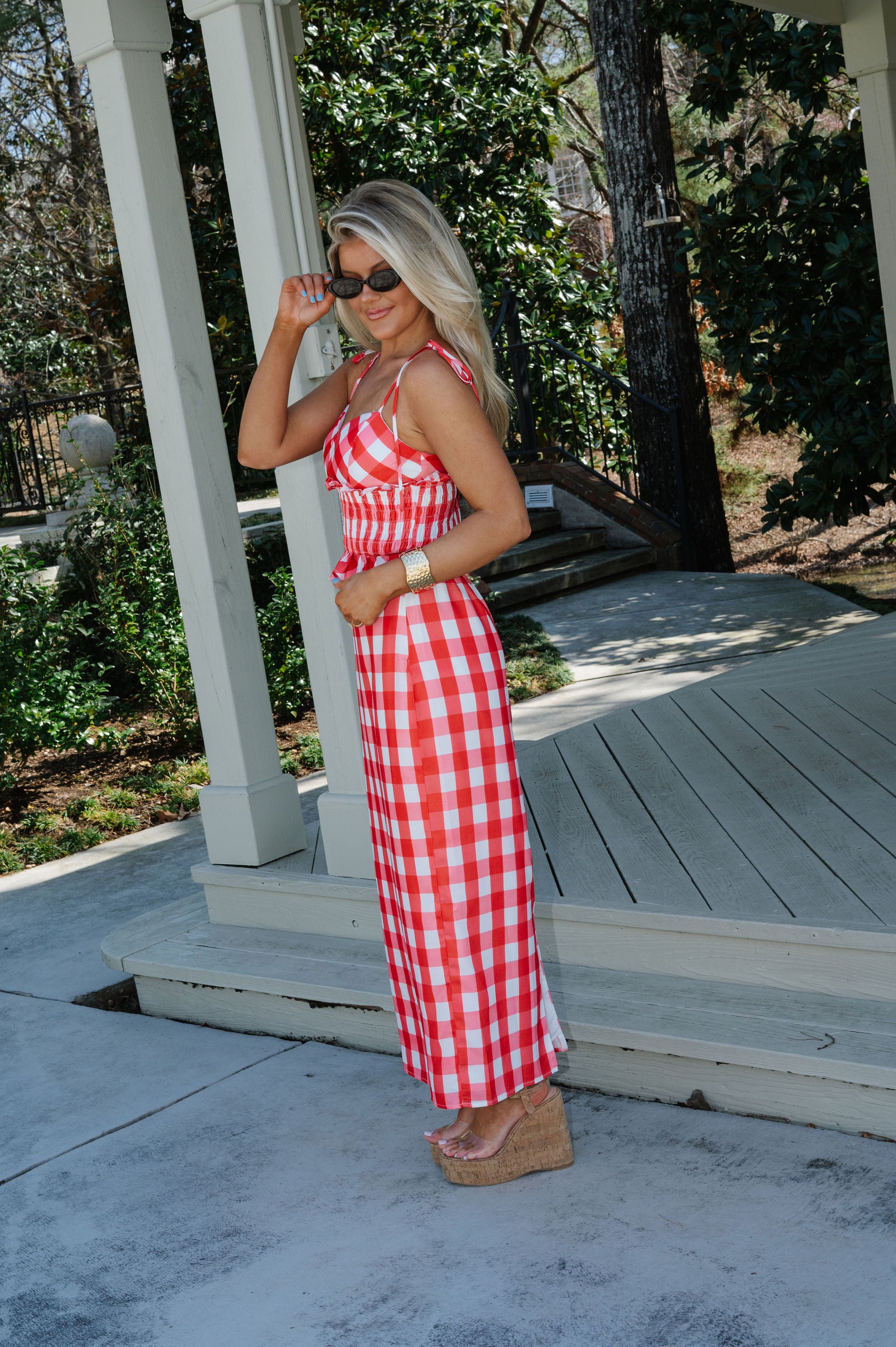 Collier Gingham Skirt Set-Red/White