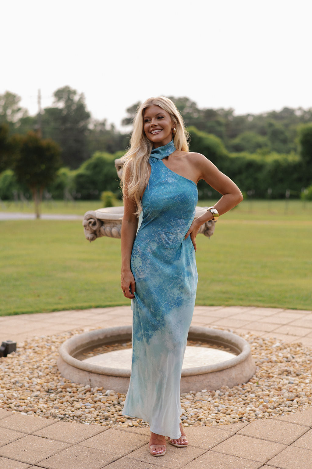 Satin Asymmetrical Sash Halter Maxi Dress