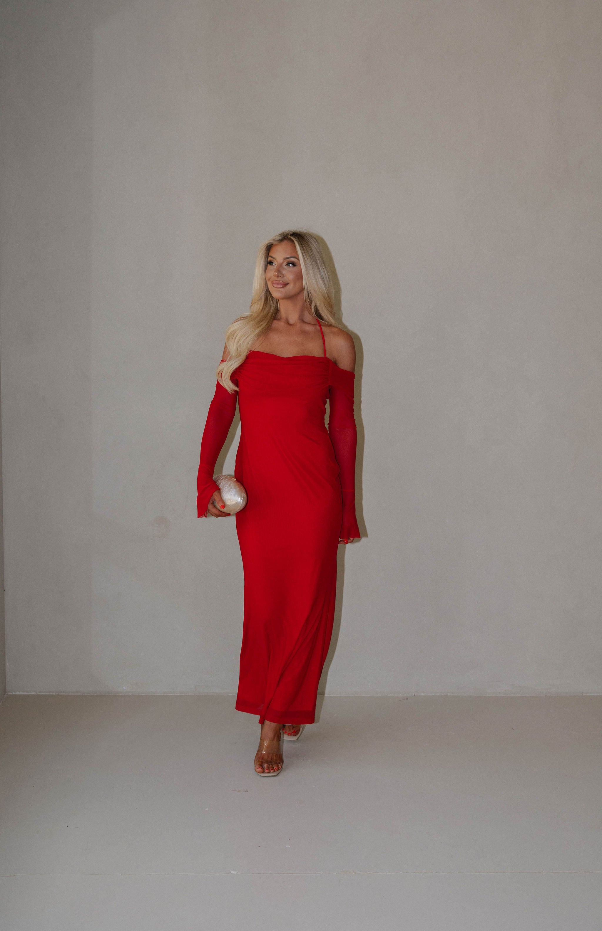 Addyson Mesh Maxi Dress-Red
