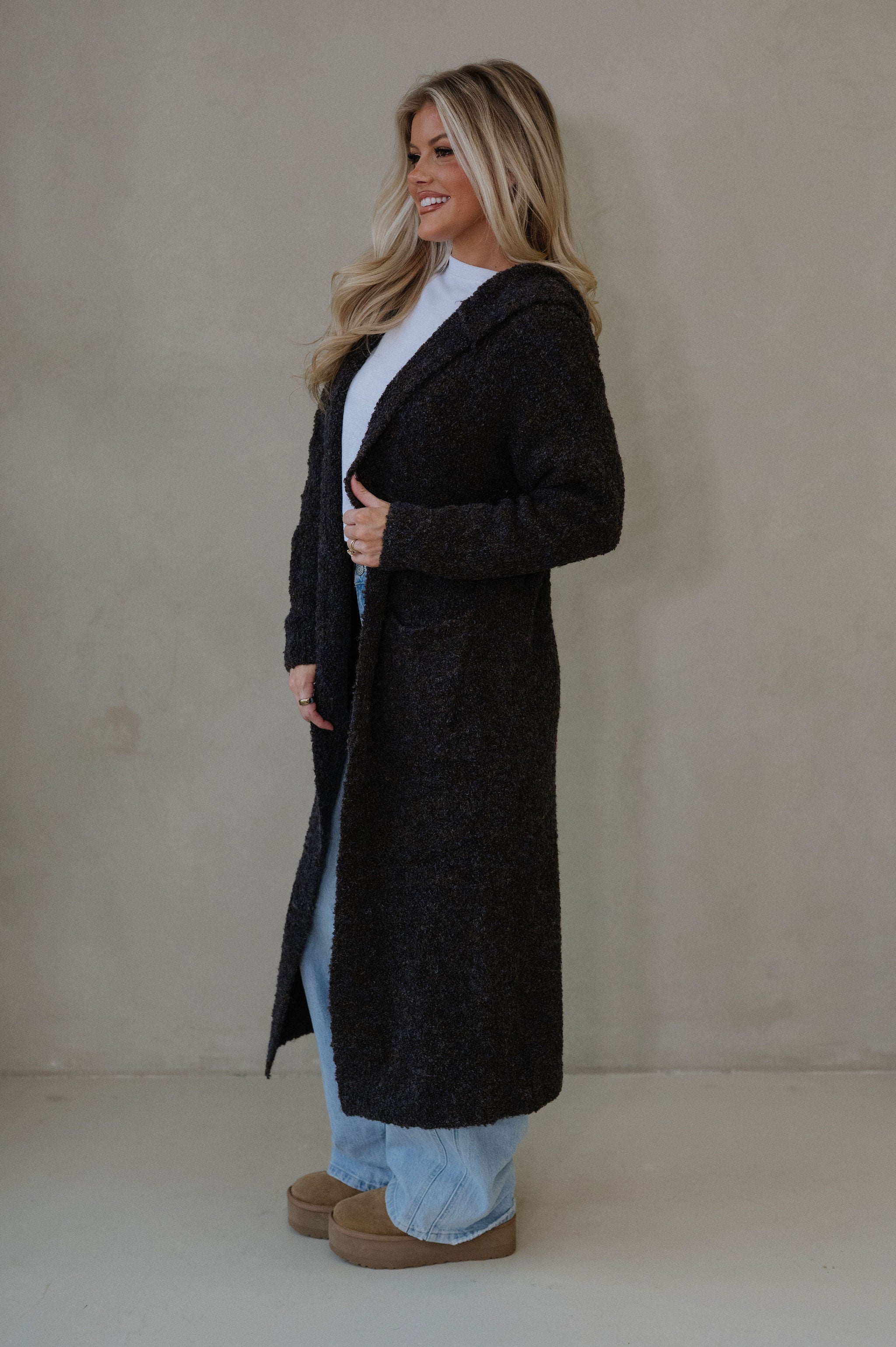 Cozy Knit Long Cardigan-Brown/Blue