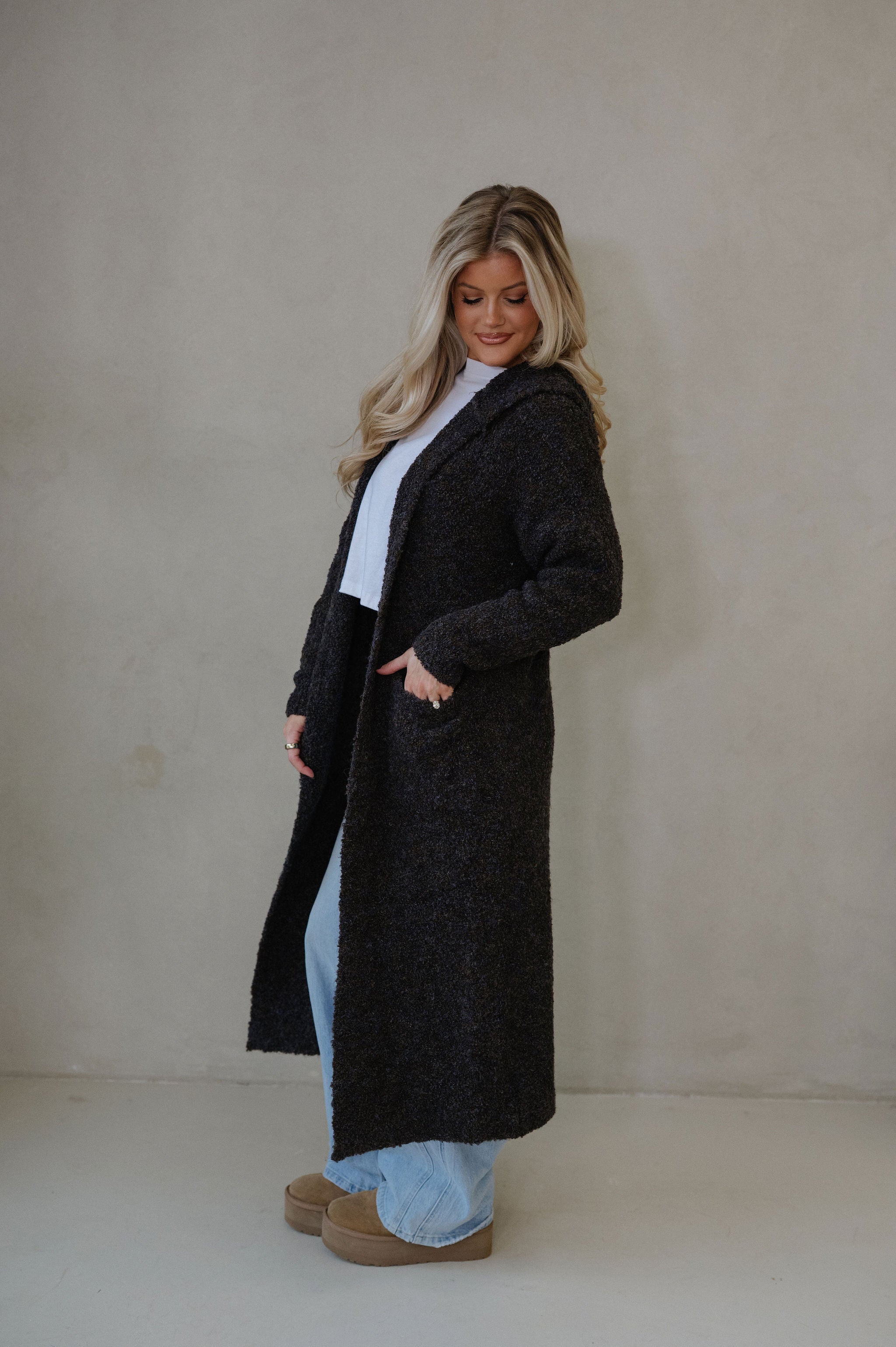 Cozy Knit Long Cardigan-Brown/Blue