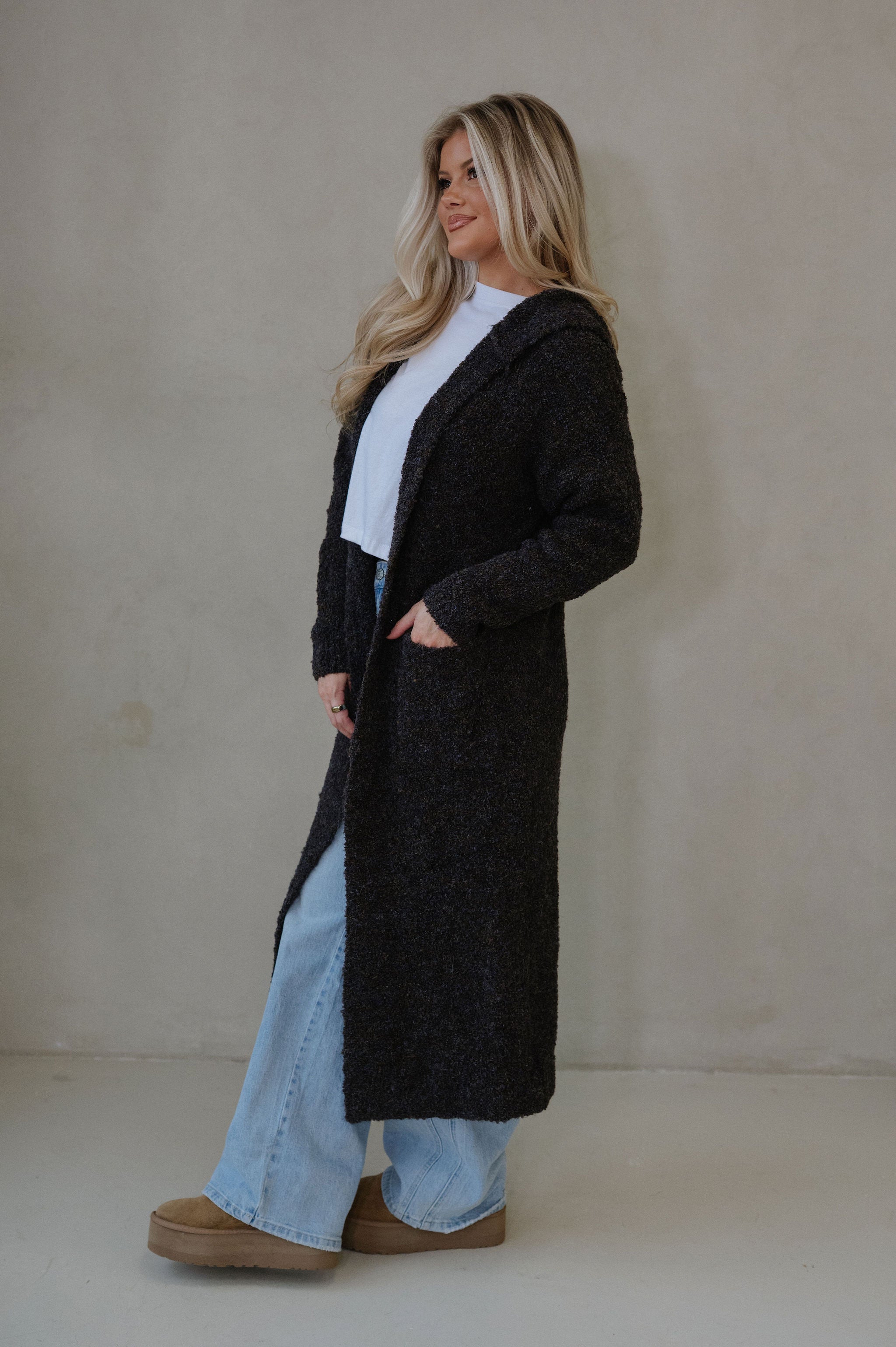 Cozy Knit Long Cardigan-Brown/Blue
