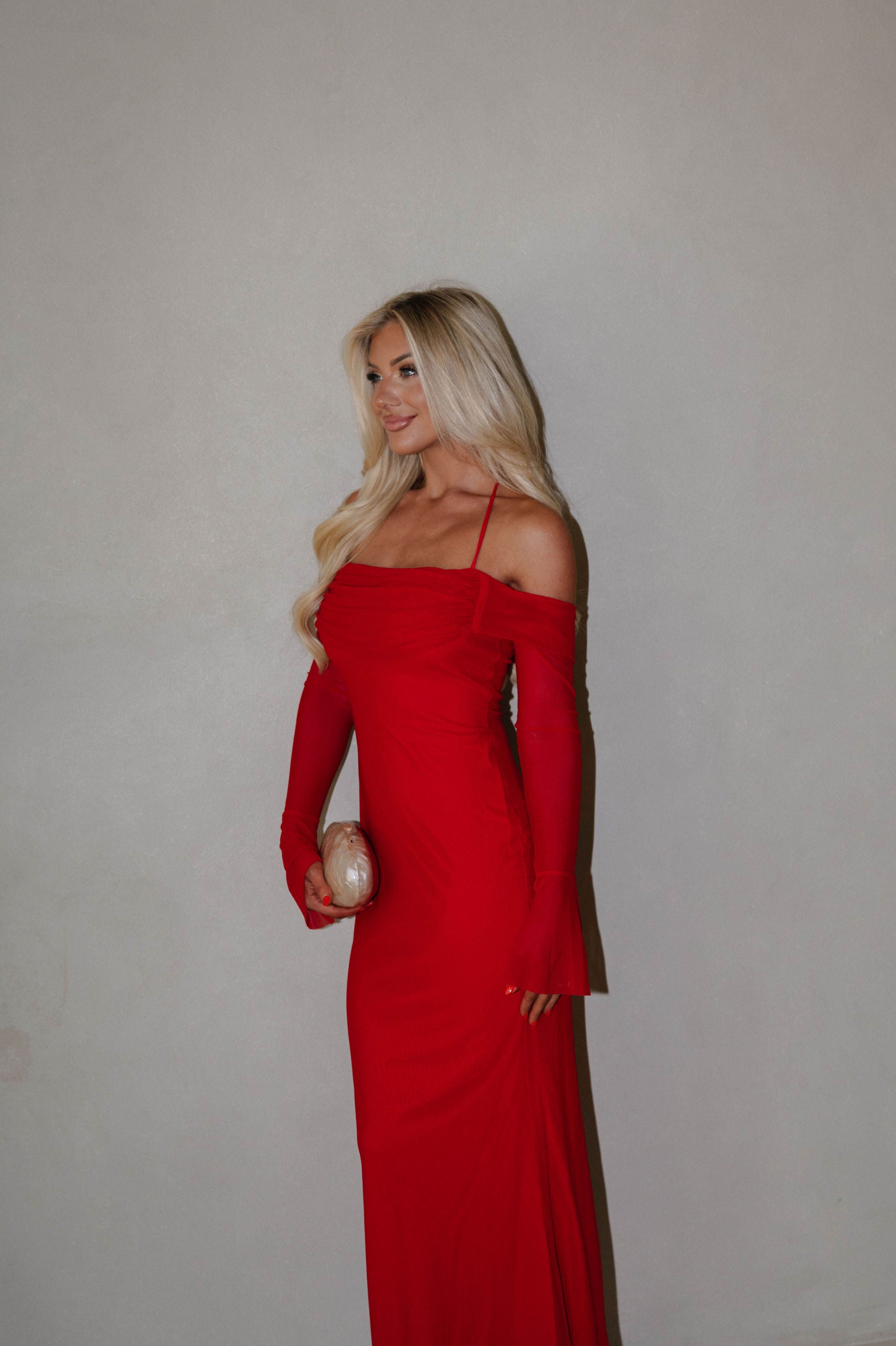 Addyson Mesh Maxi Dress-Red