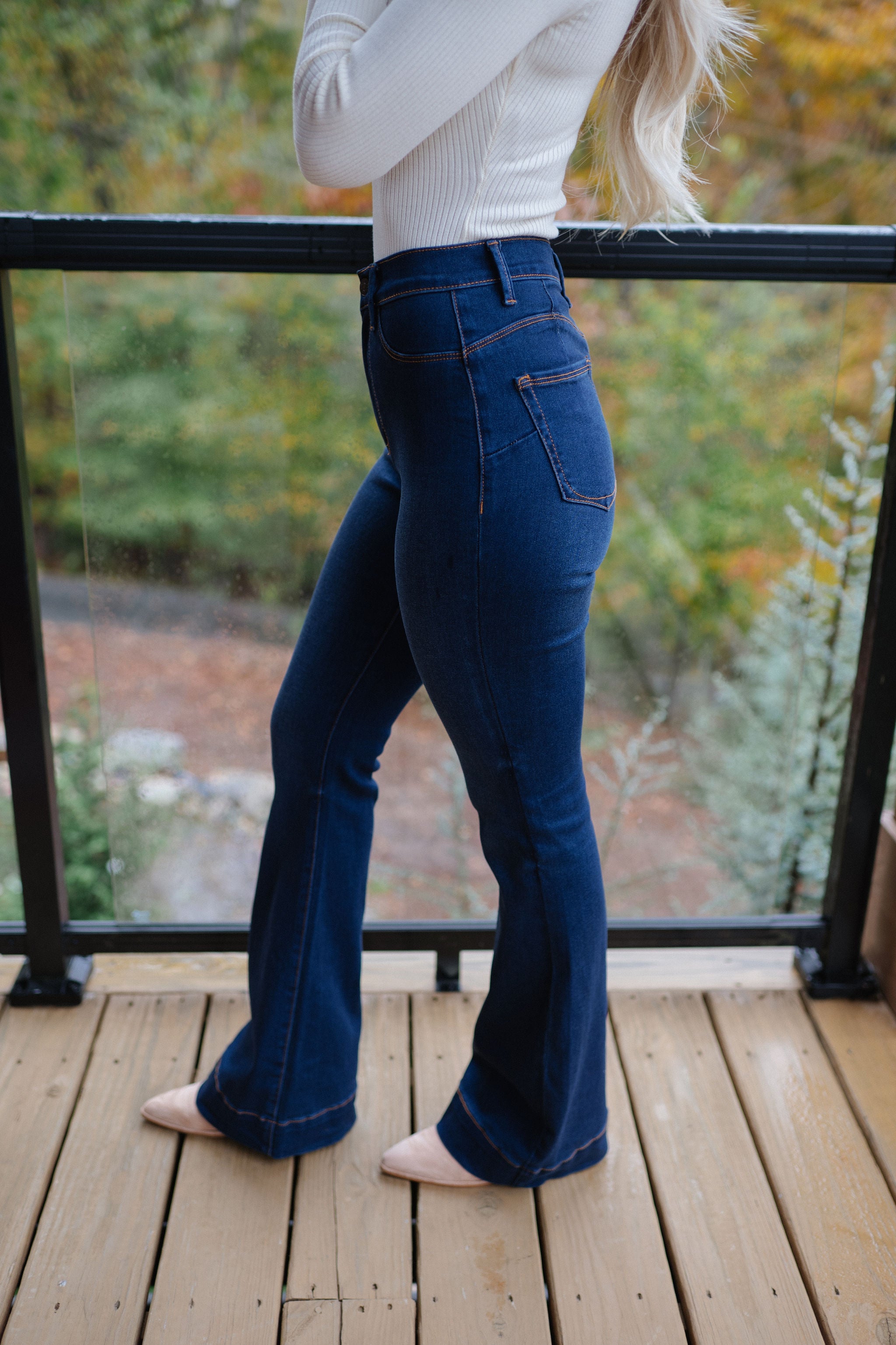 Violet High Rise Flare Jeans-Dark Stone