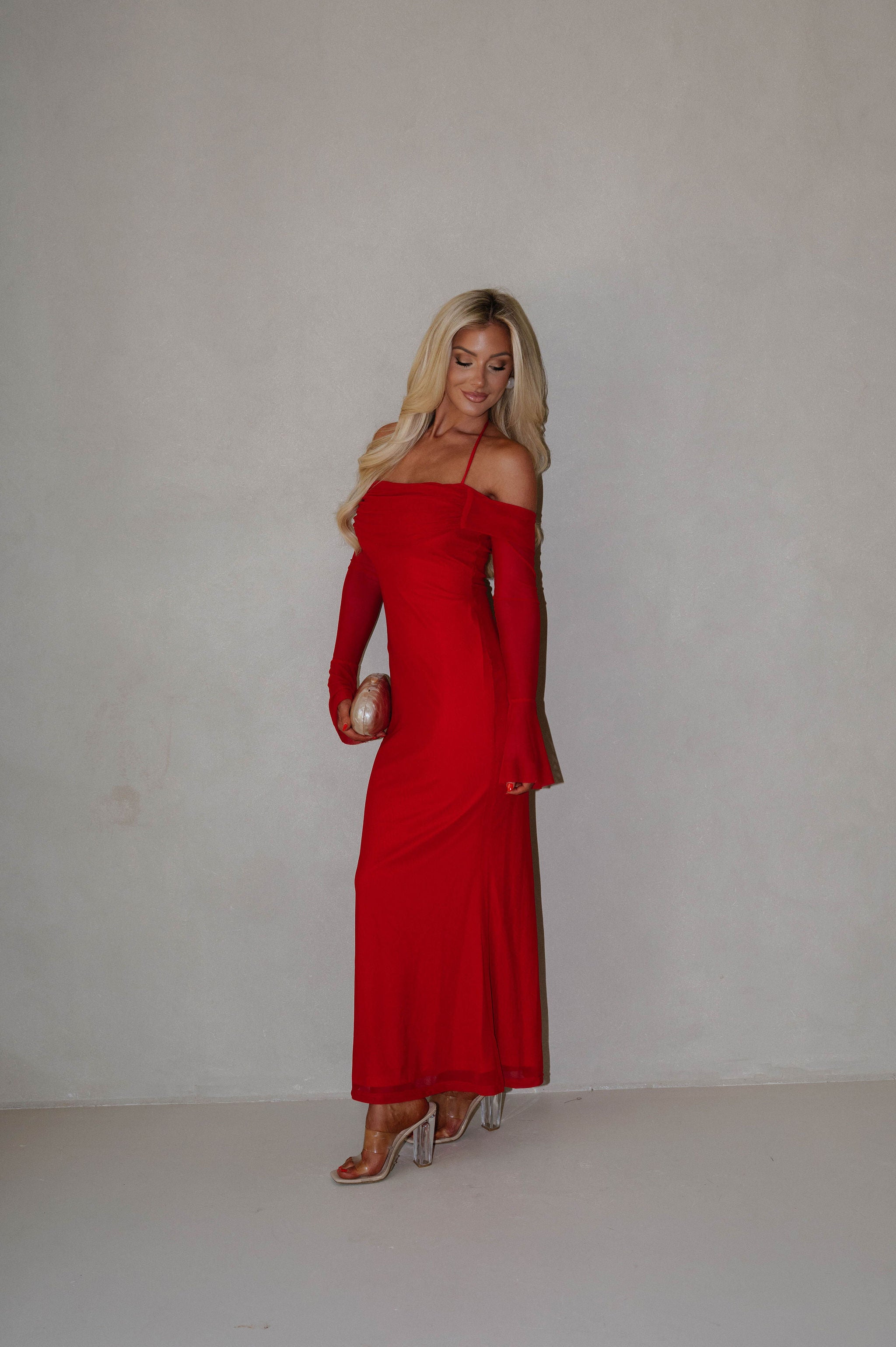 Addyson Mesh Maxi Dress-Red
