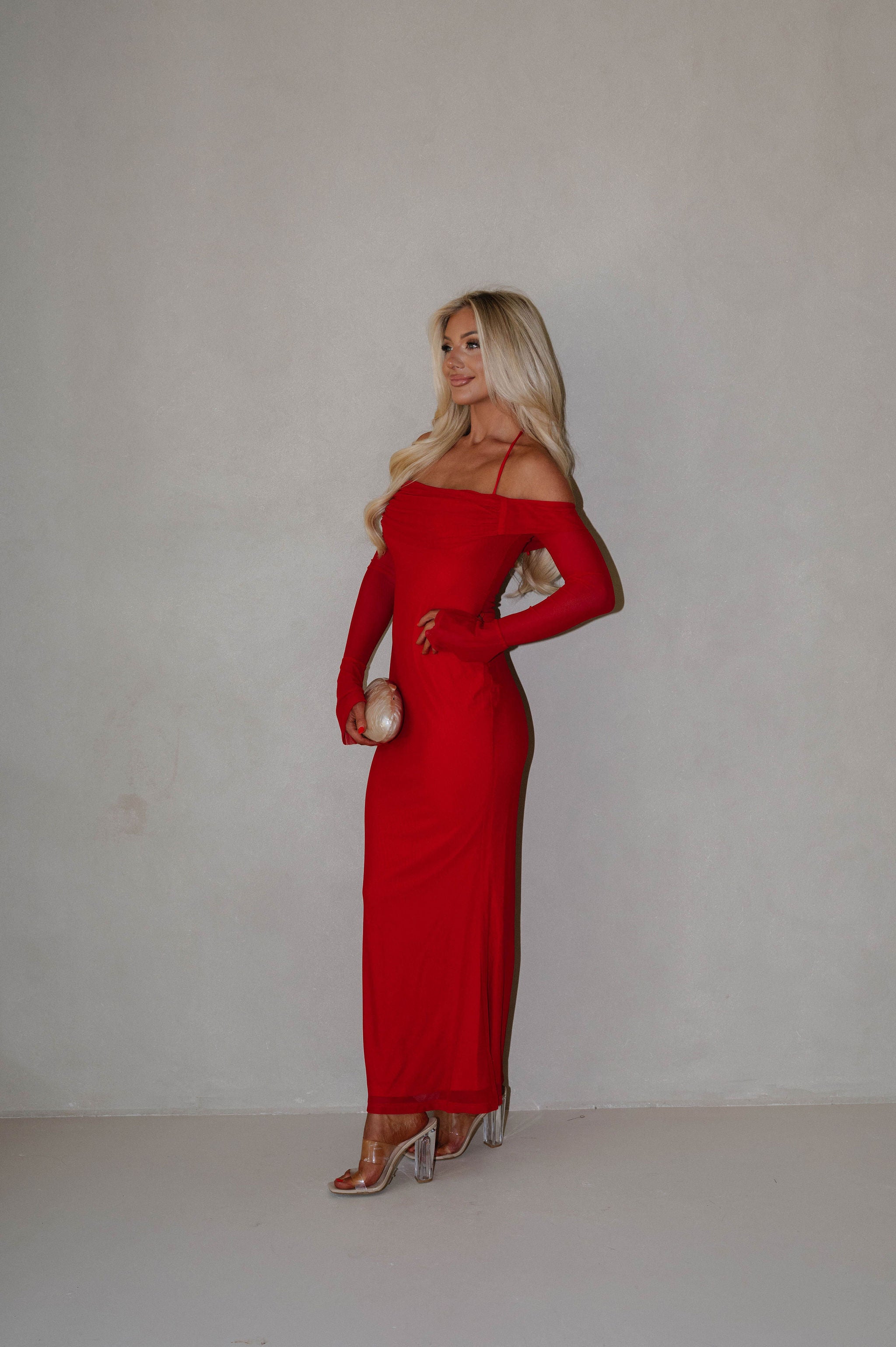 Addyson Mesh Maxi Dress-Red