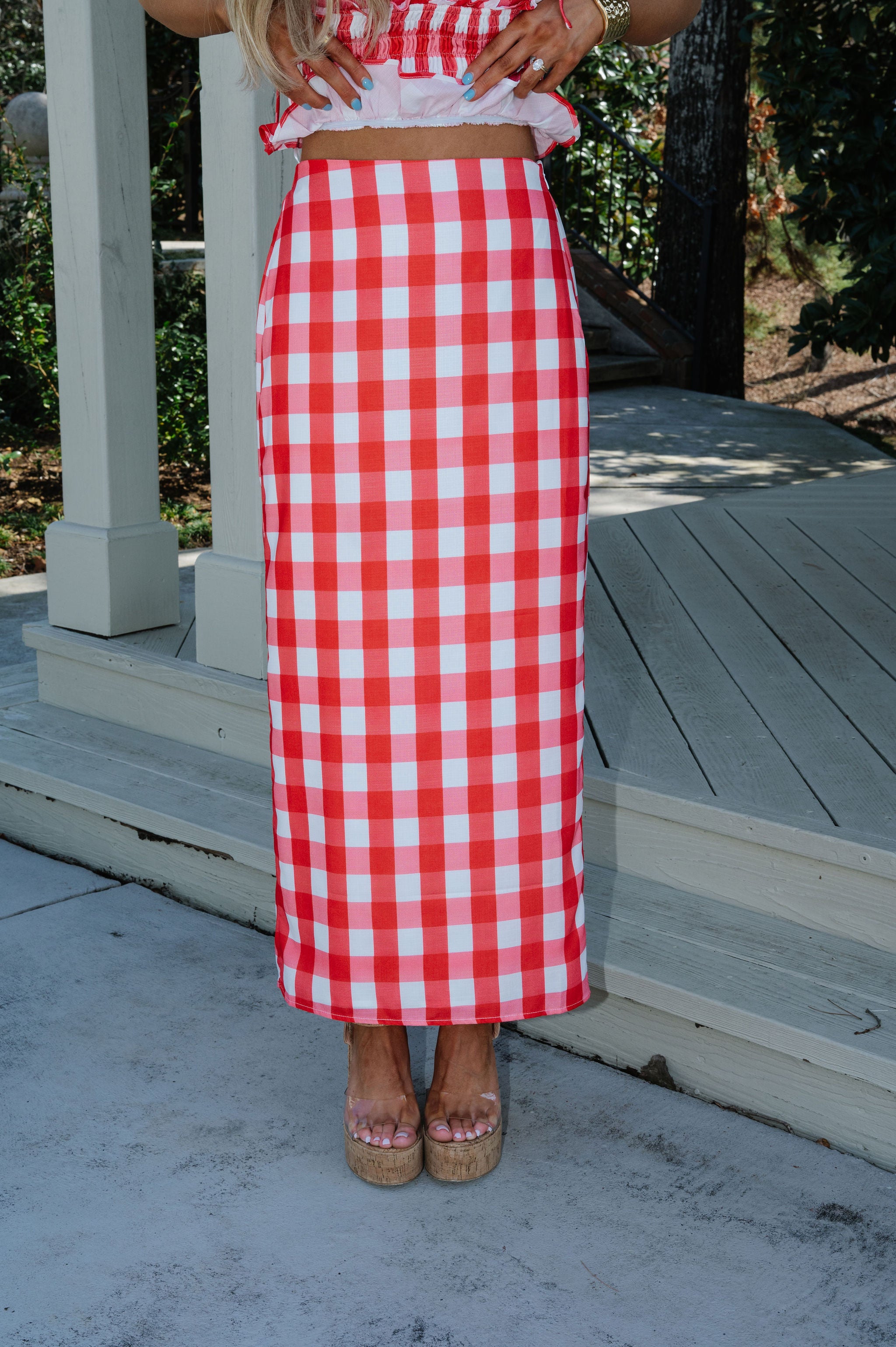 Collier Gingham Skirt Set-Red/White