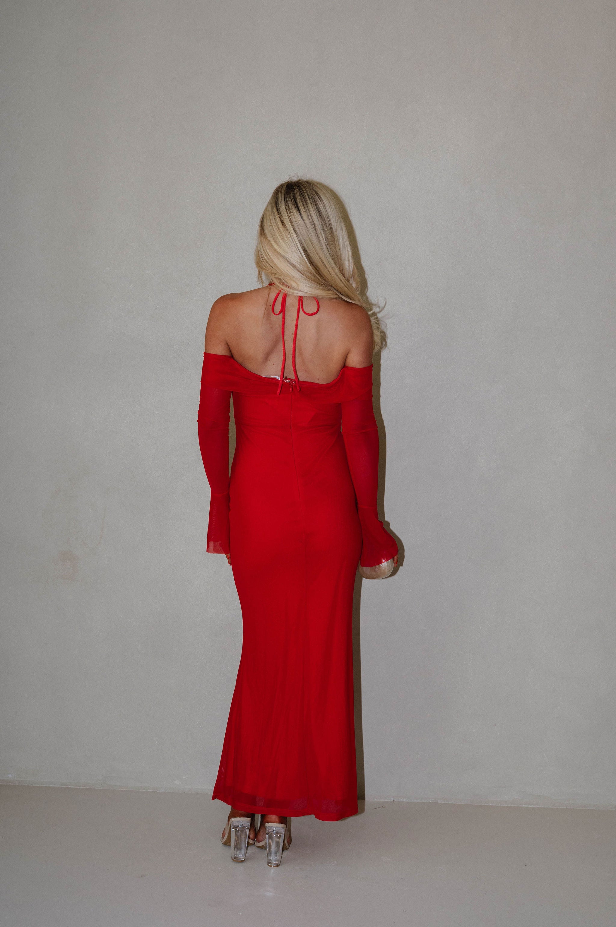Addyson Mesh Maxi Dress-Red
