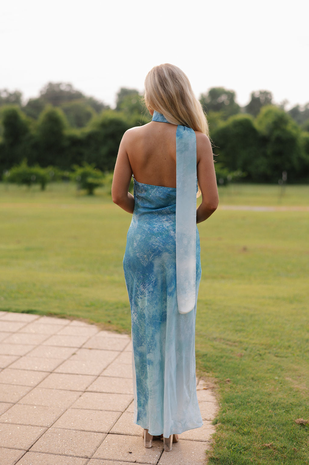 Satin Asymmetrical Sash Halter Maxi Dress