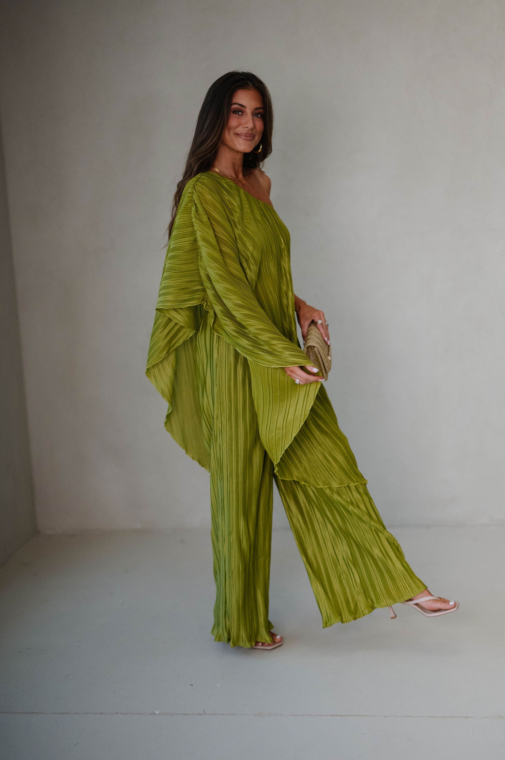 Charie Pleated Pants Set-Chartreuse