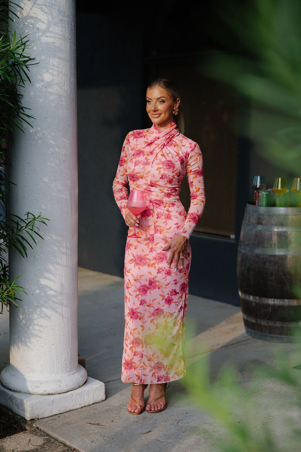 Ava Mesh Maxi Dress-Pink Multi