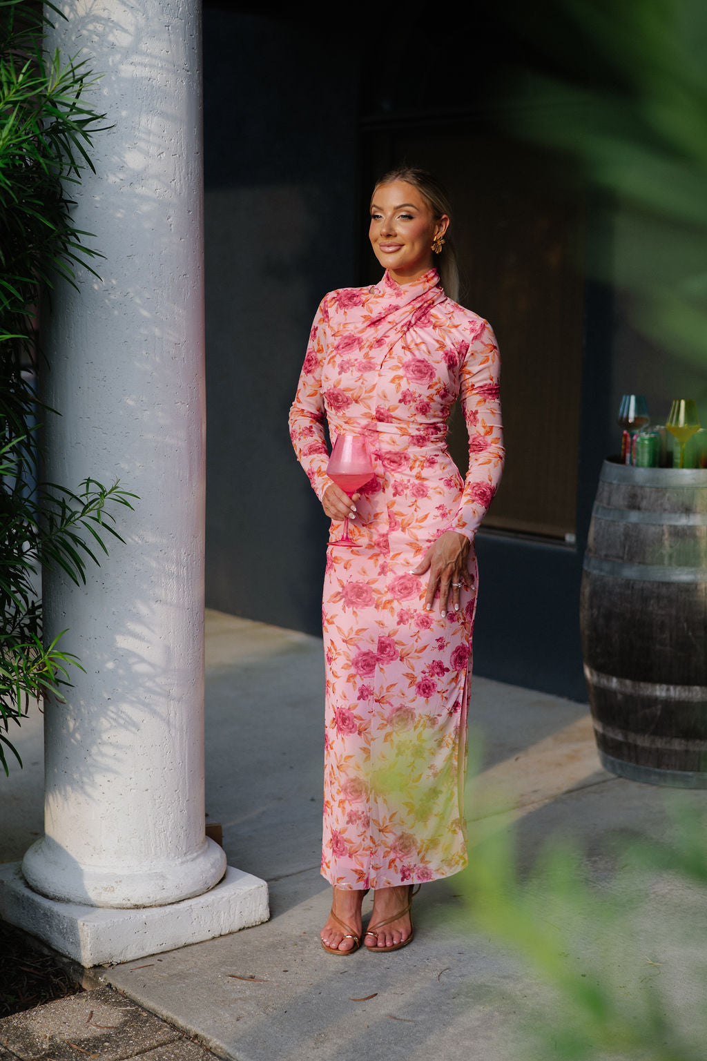 Ava Mesh Maxi Dress-Pink Multi