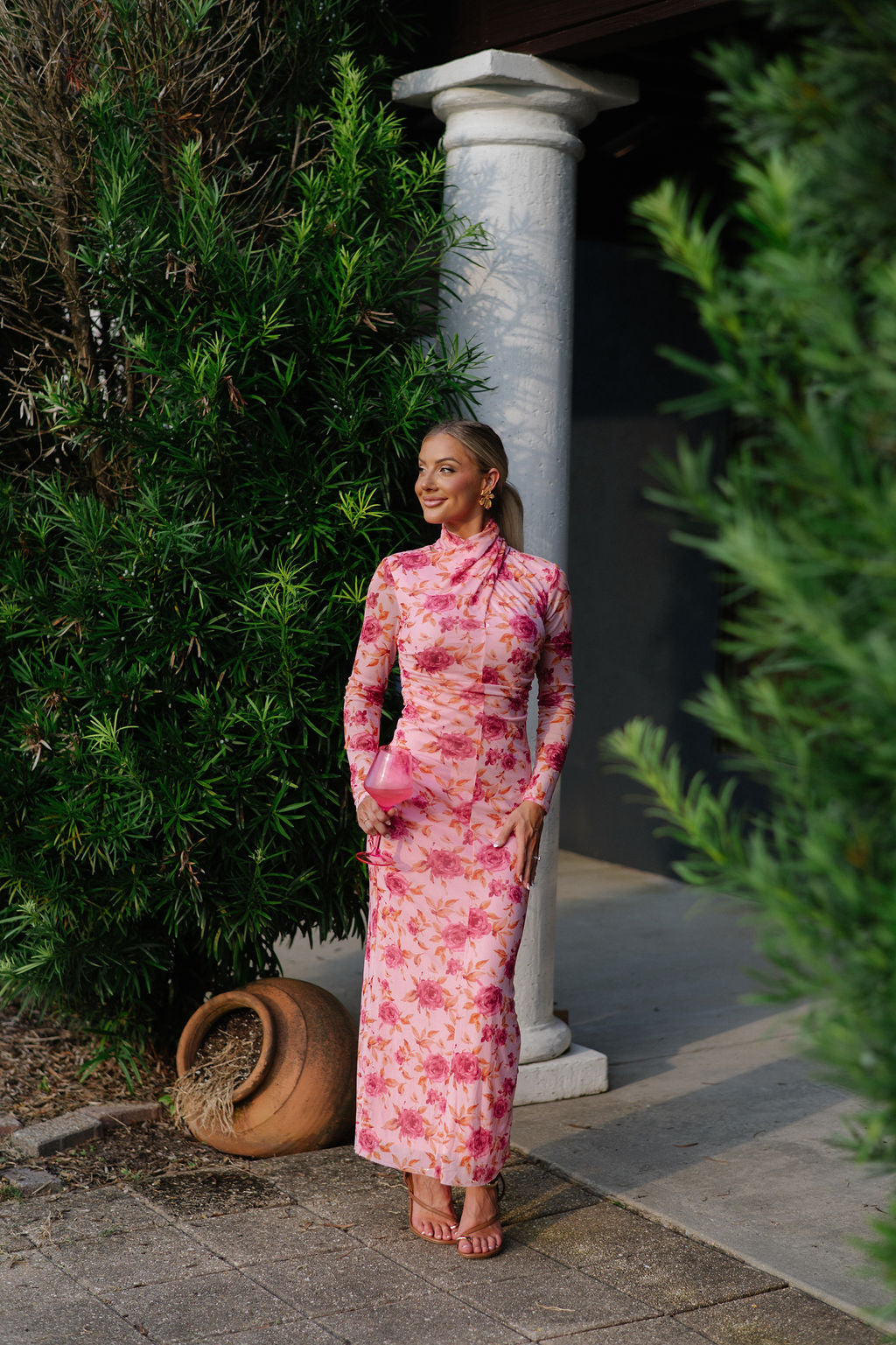 Ava Mesh Maxi Dress-Pink Multi