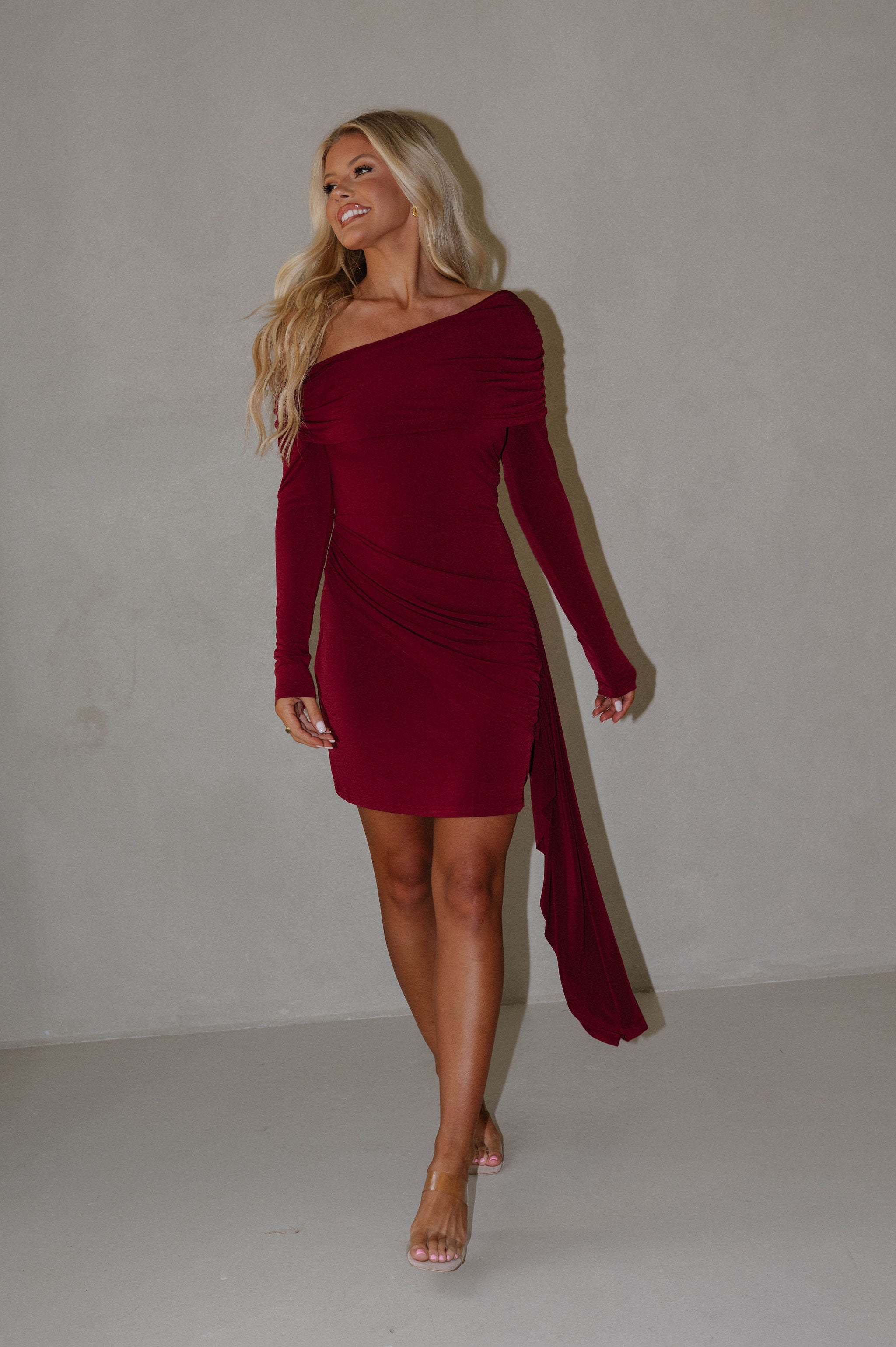 Cascade Mini Dress-Wine