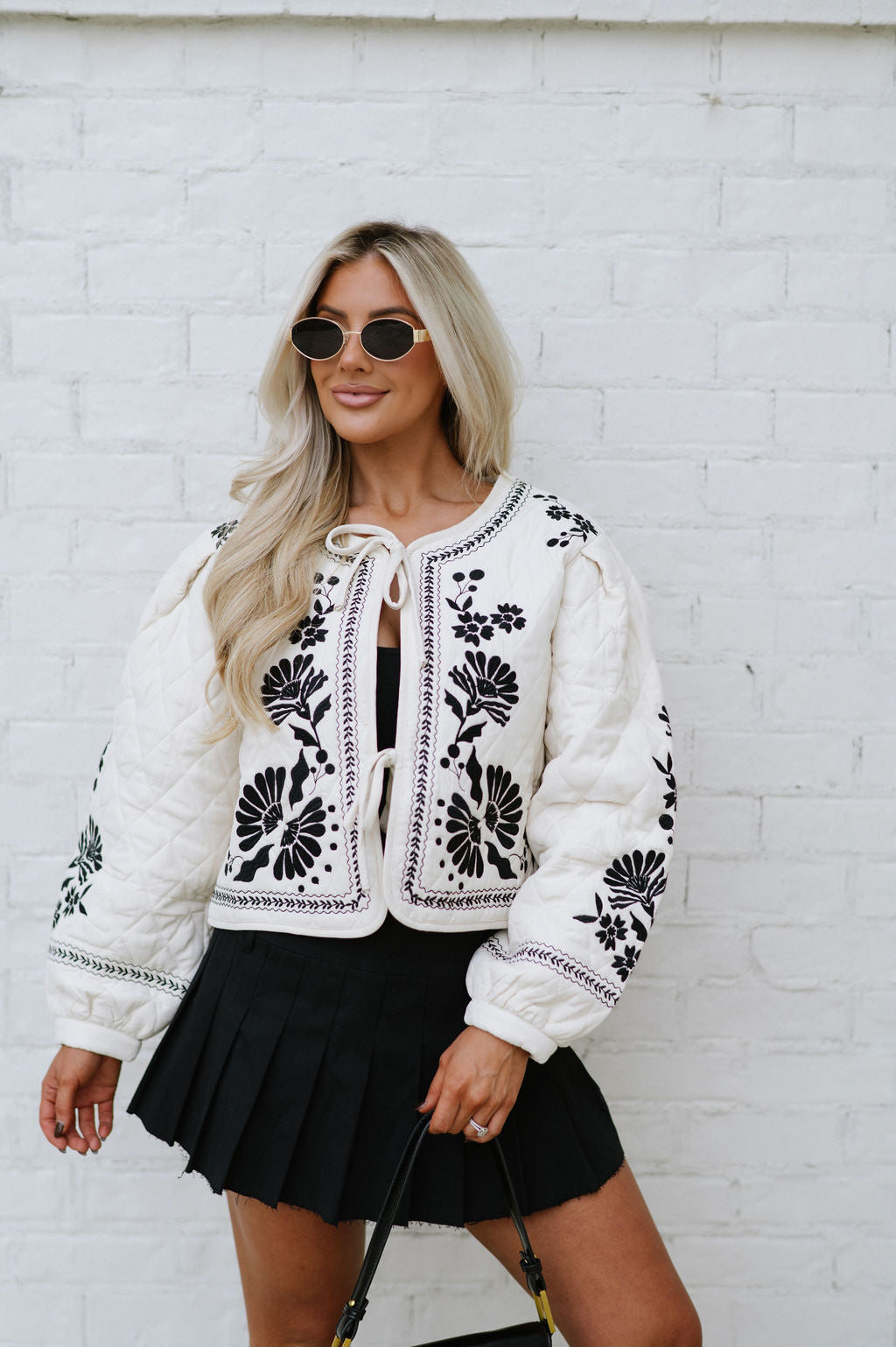 Embroidered Quilted Jacket- Oatmeal