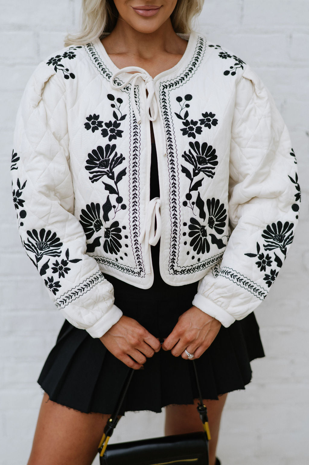 Embroidered Quilted Jacket- Oatmeal