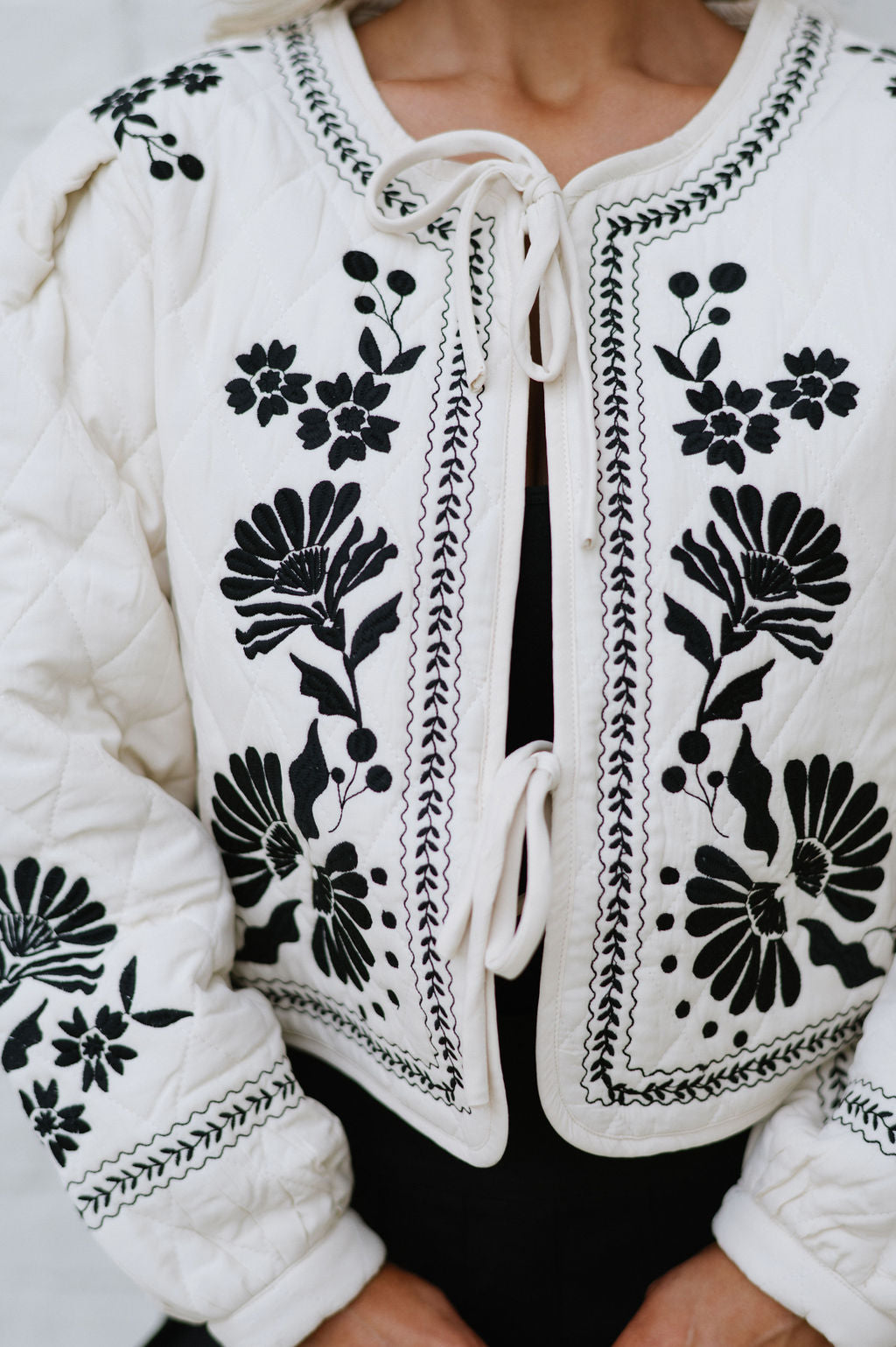 Embroidered Quilted Jacket- Oatmeal