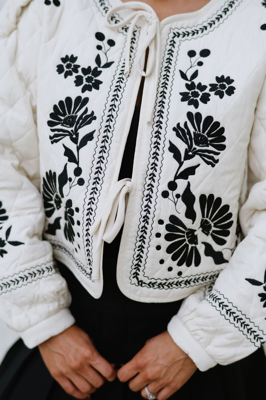 Embroidered Quilted Jacket- Oatmeal
