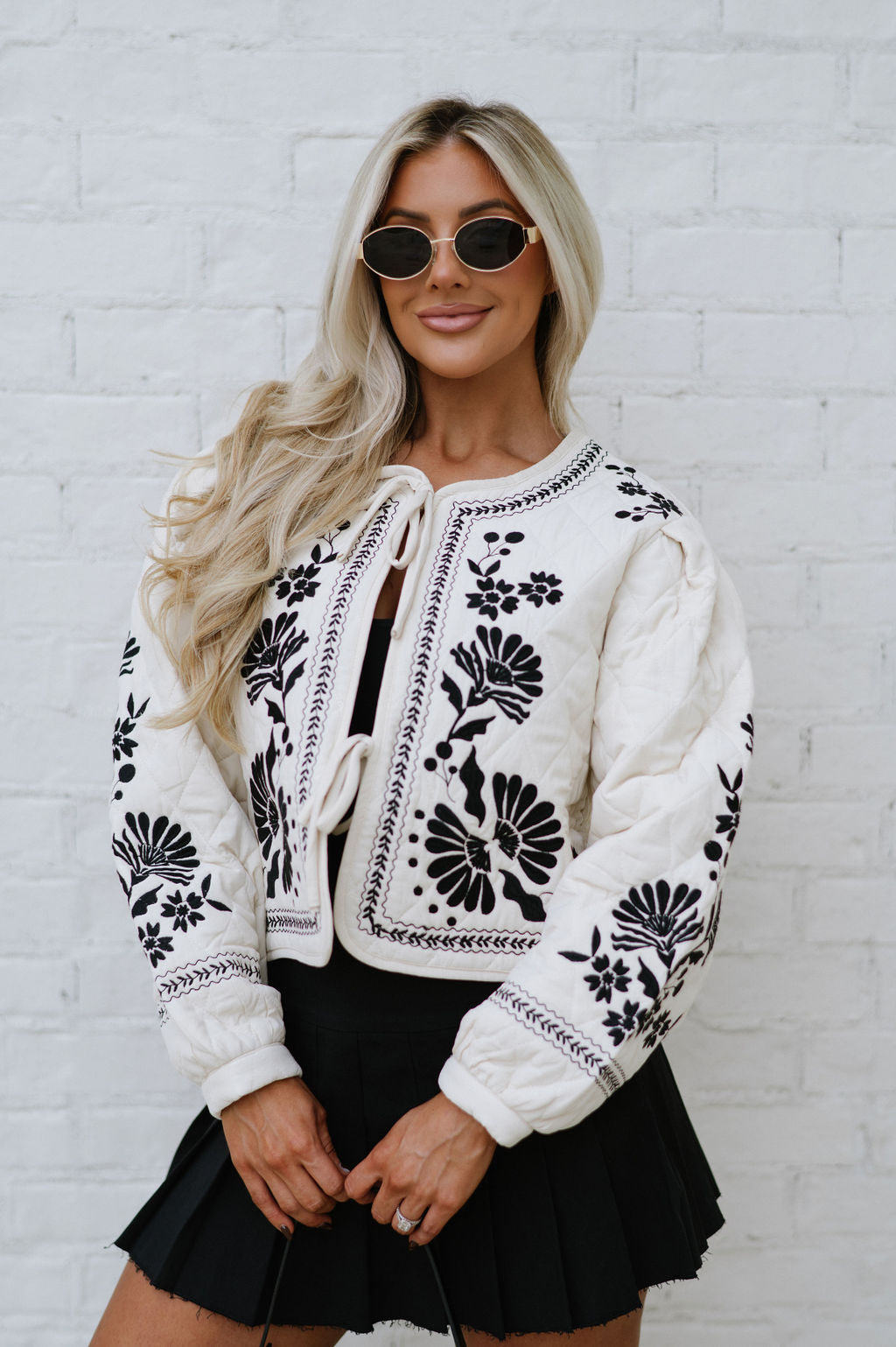Embroidered Quilted Jacket- Oatmeal