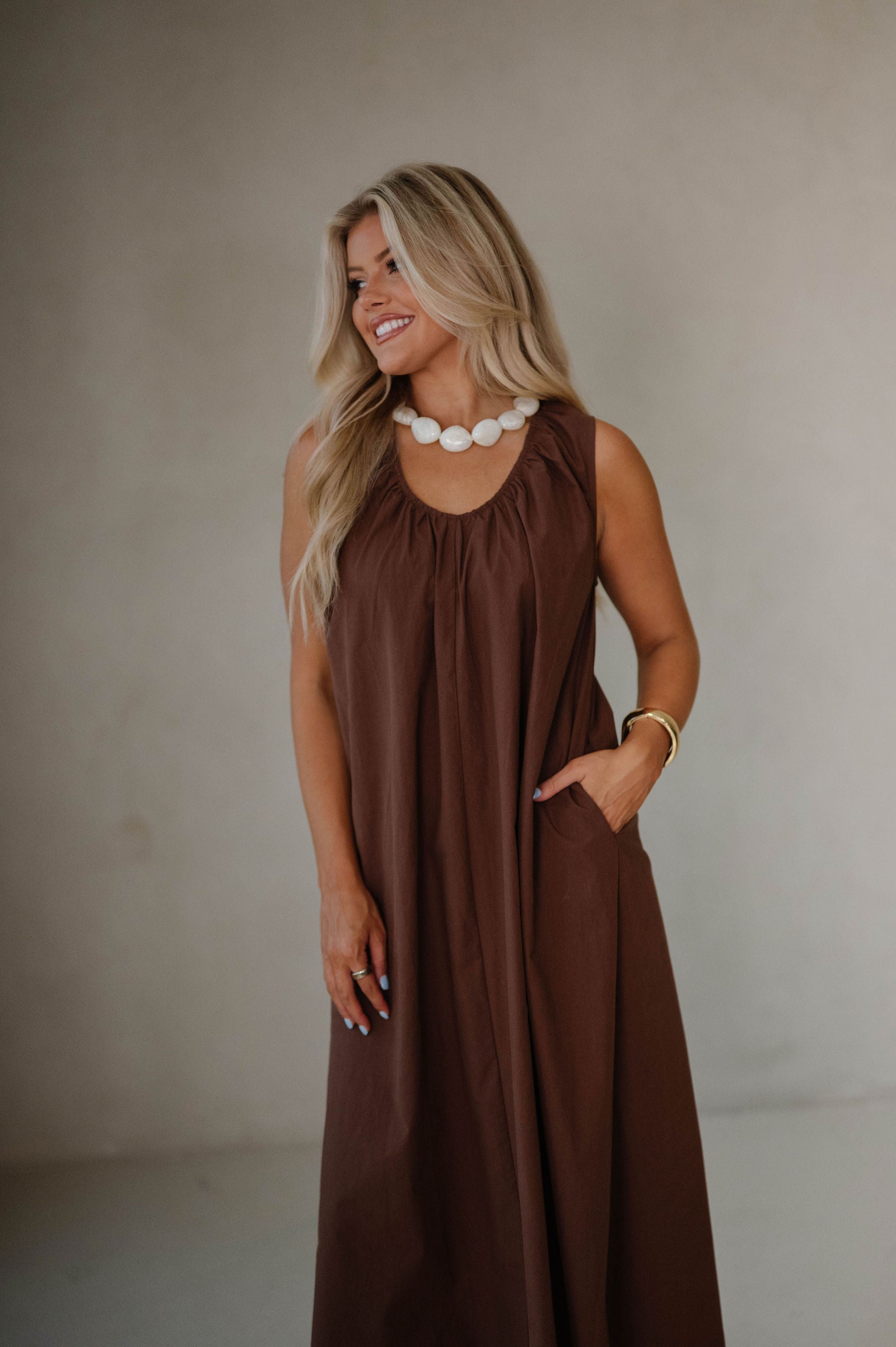 Sunday Sleeveless Midi Dress- Brown