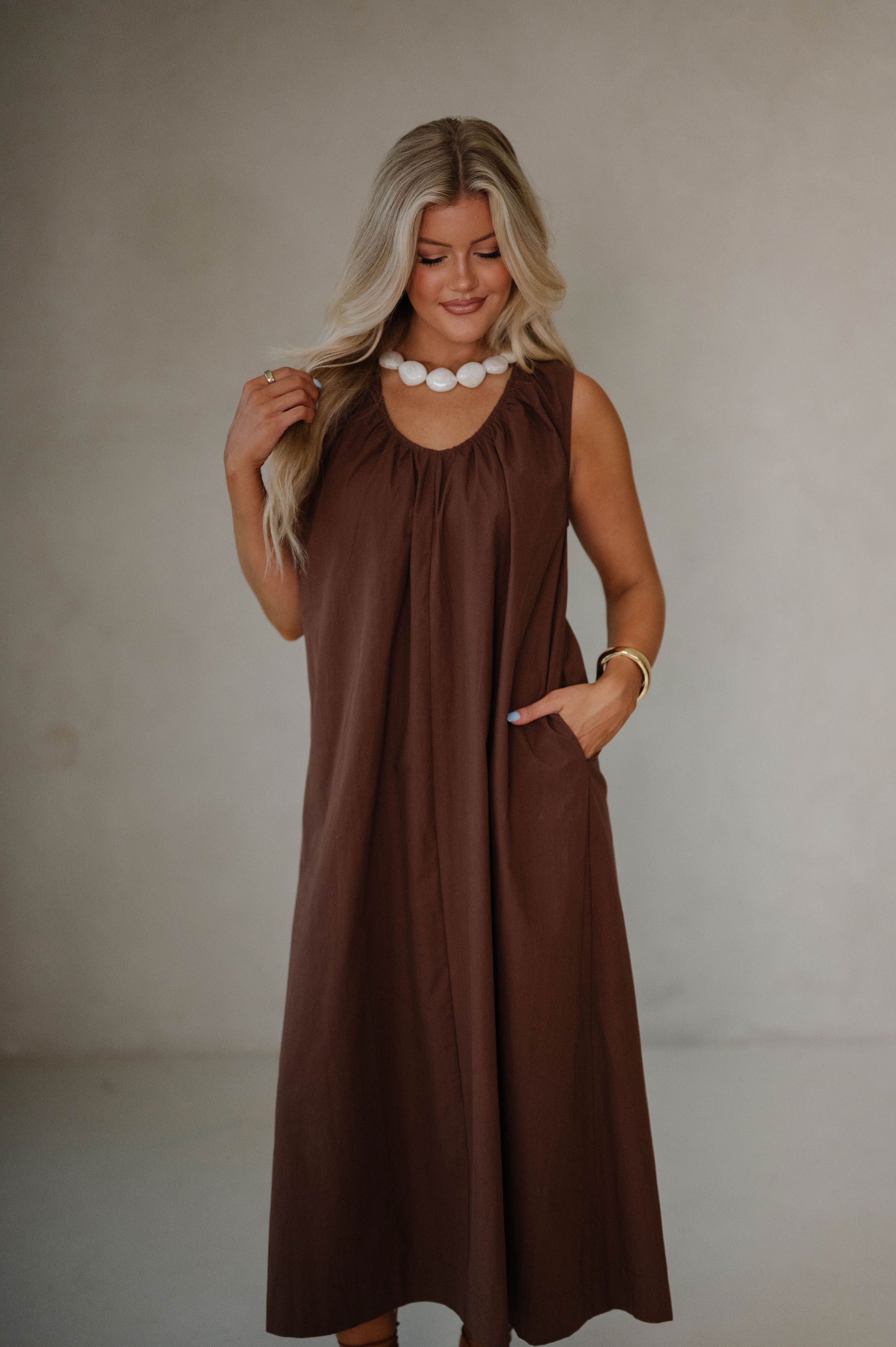 Sunday Sleeveless Midi Dress- Brown