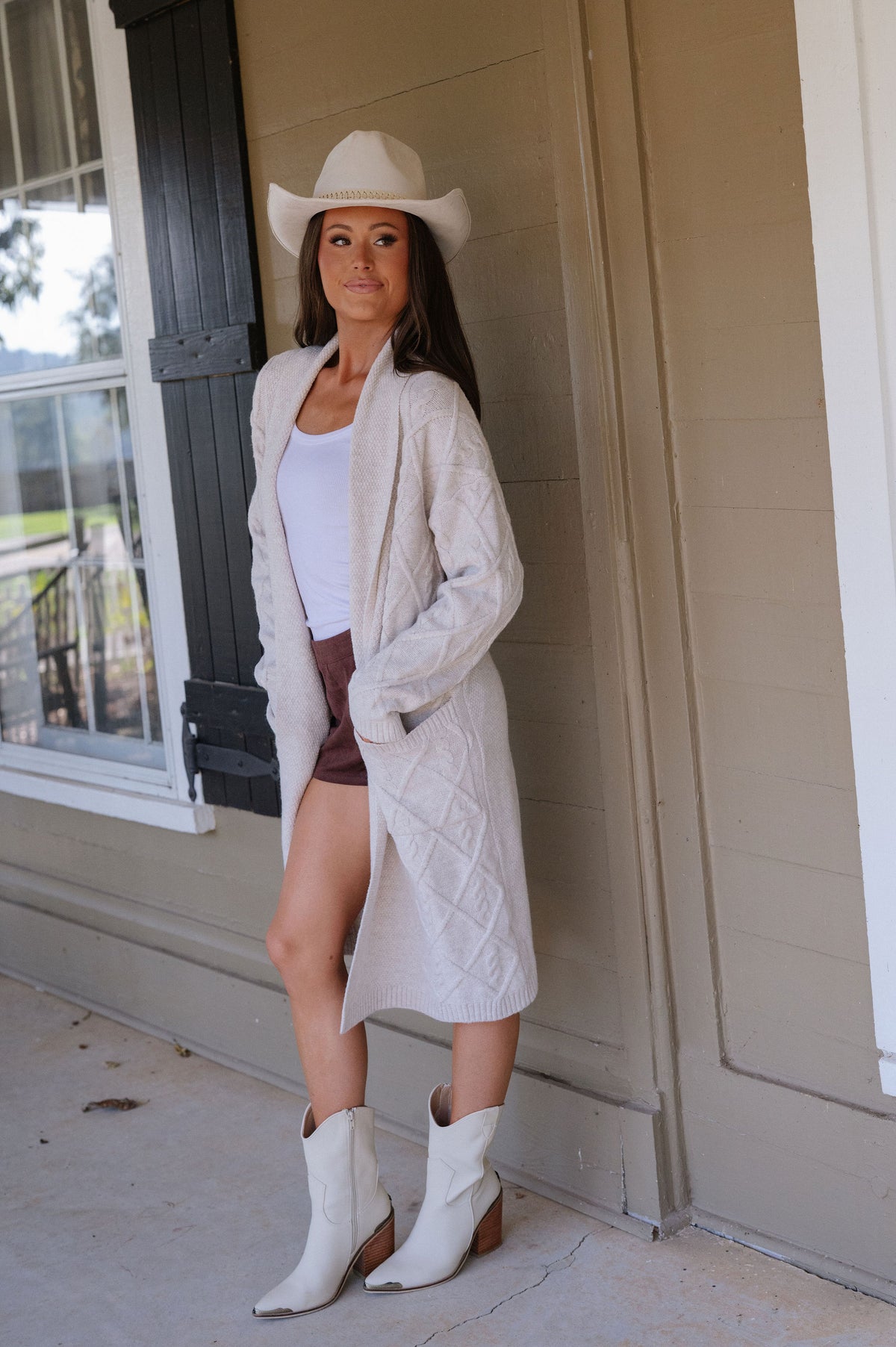 Peyton Longline Cable Textured Knit-Oatmeal