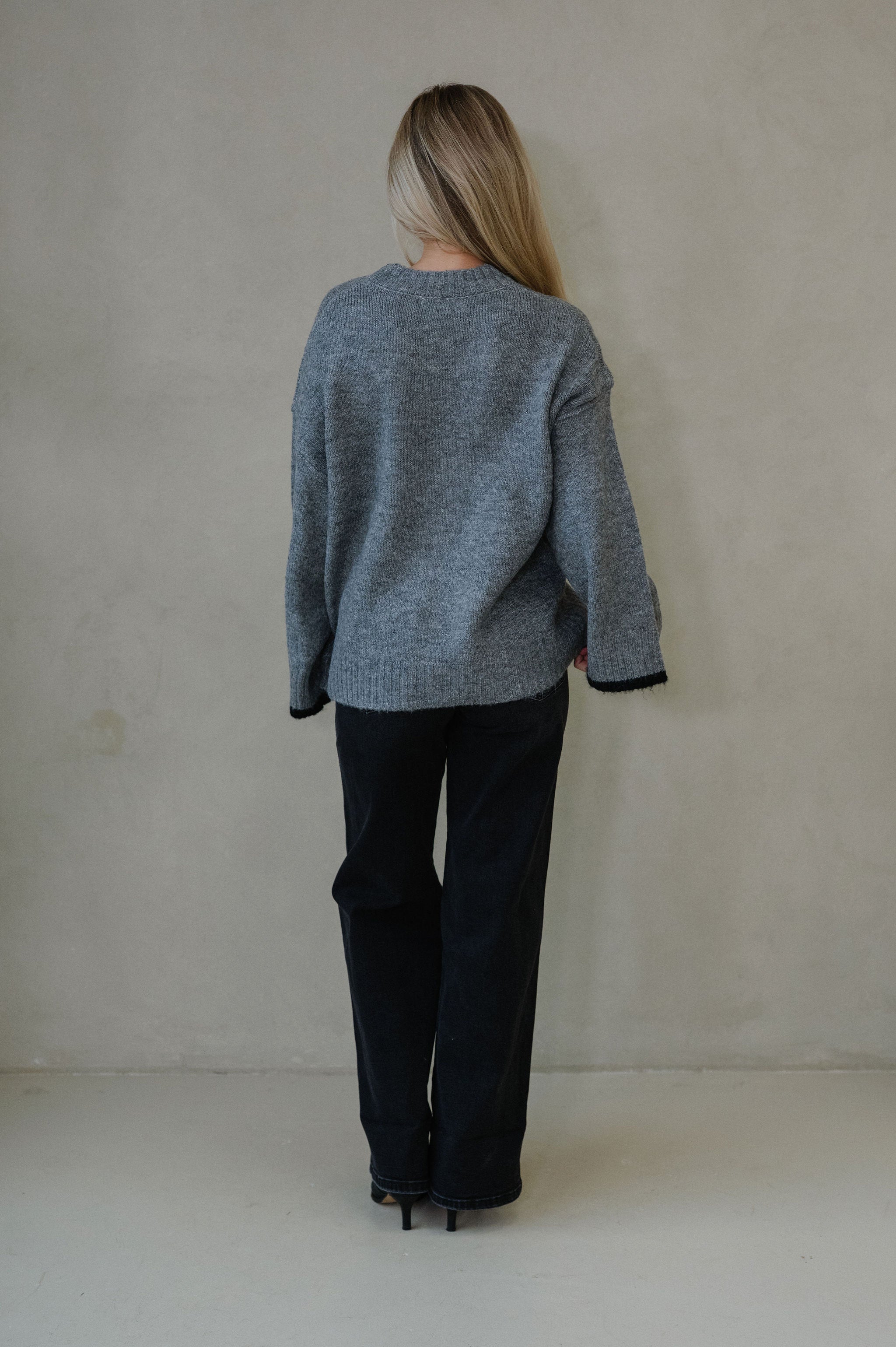 Crewneck Oversized Knit Sweater-Grey