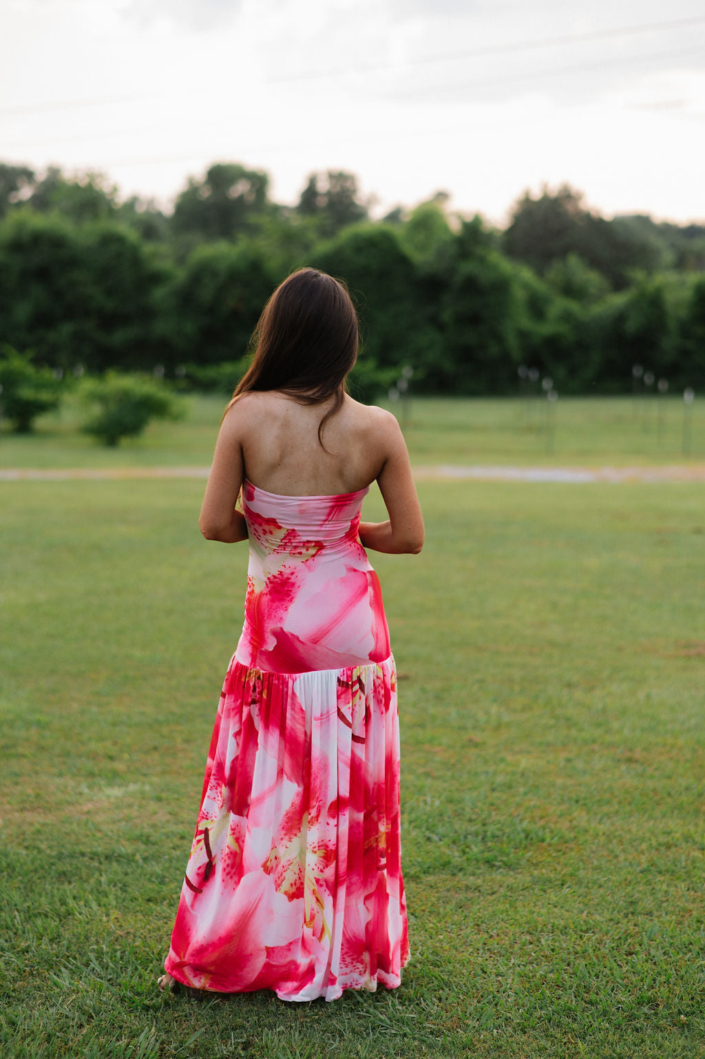 PREORDER//SHIPPING 7/8 //Strapless Abstract Floral Mesh Dress-PREORDER