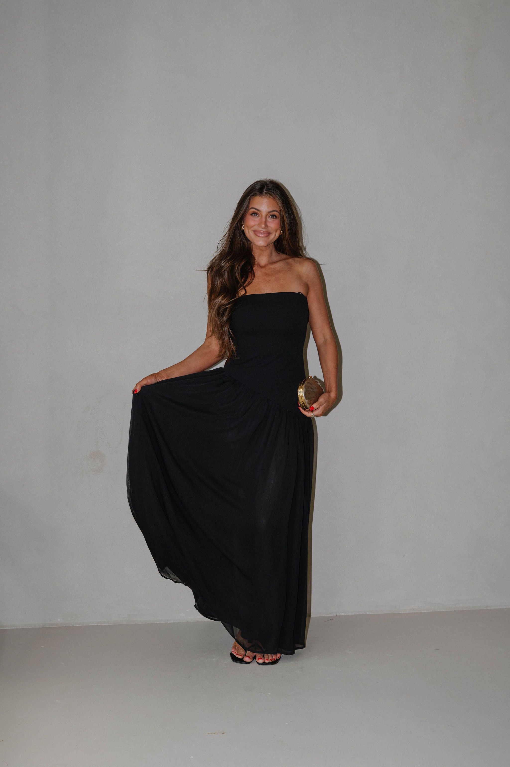 Stretch Crepe Tube Maxi Dress-Black
