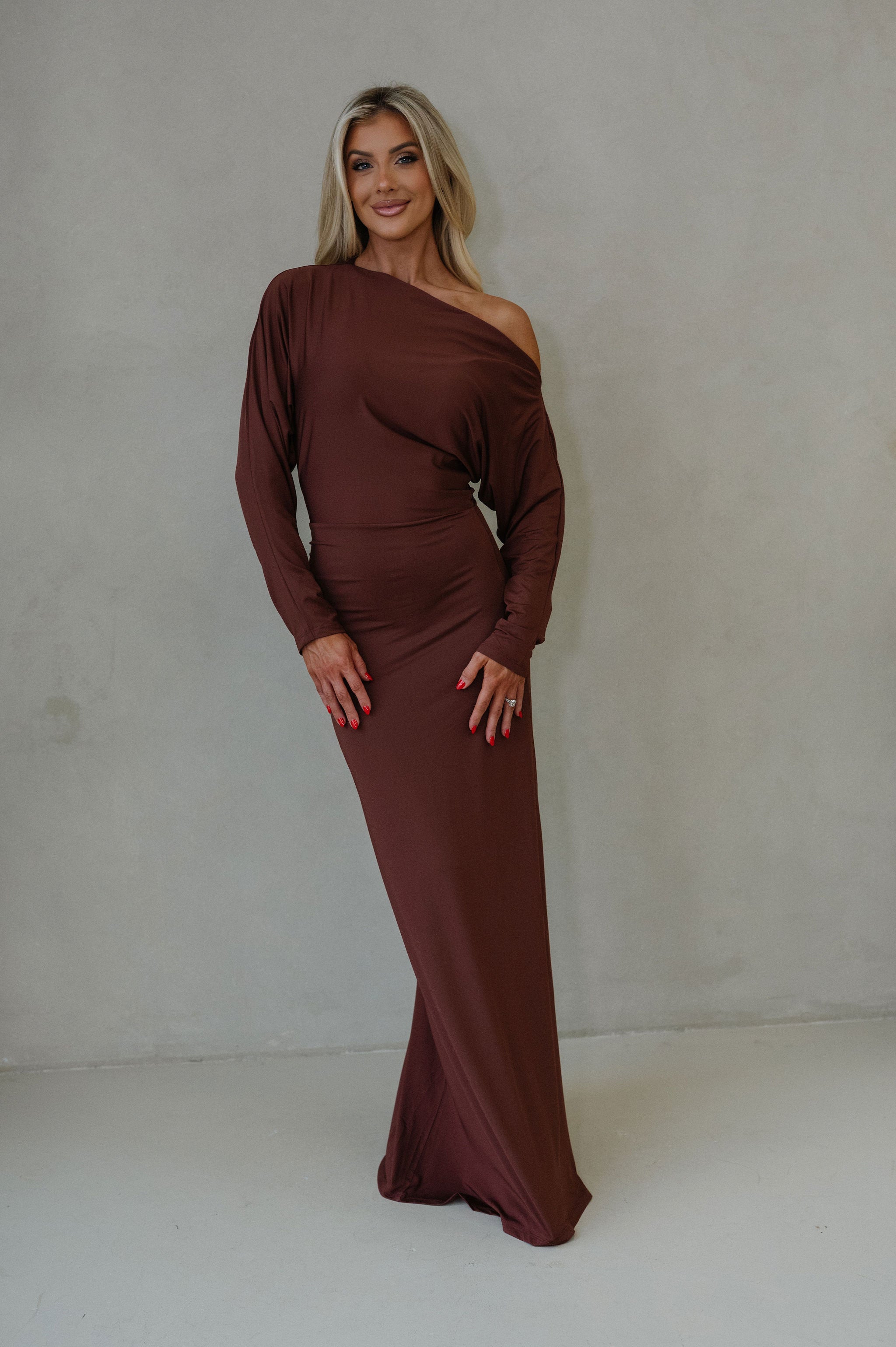 Jane Ruched Sleeve Maxi Dress-Metallic Copper L Jane Ruched Sleeve Maxi Dress-Metallic Copper L