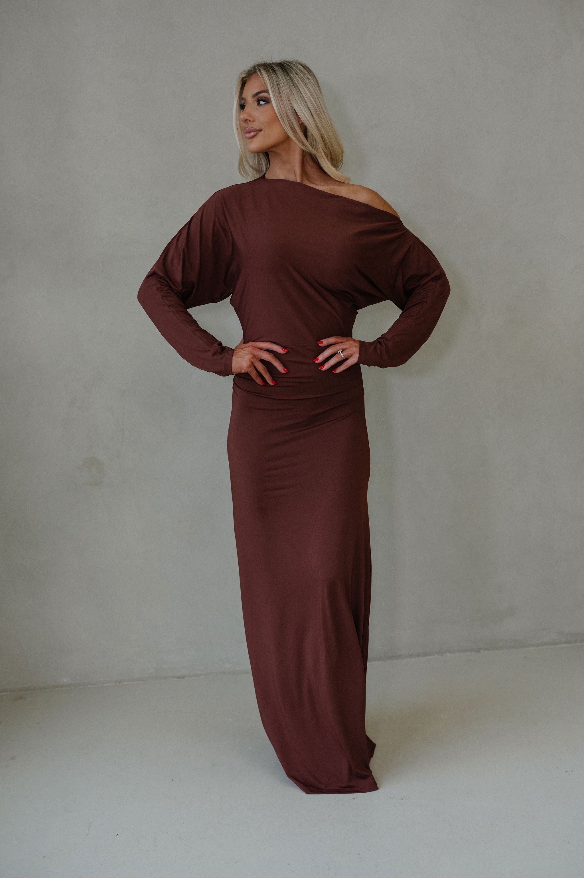 Jane Ruched Sleeve Maxi Dress-Metallic Copper