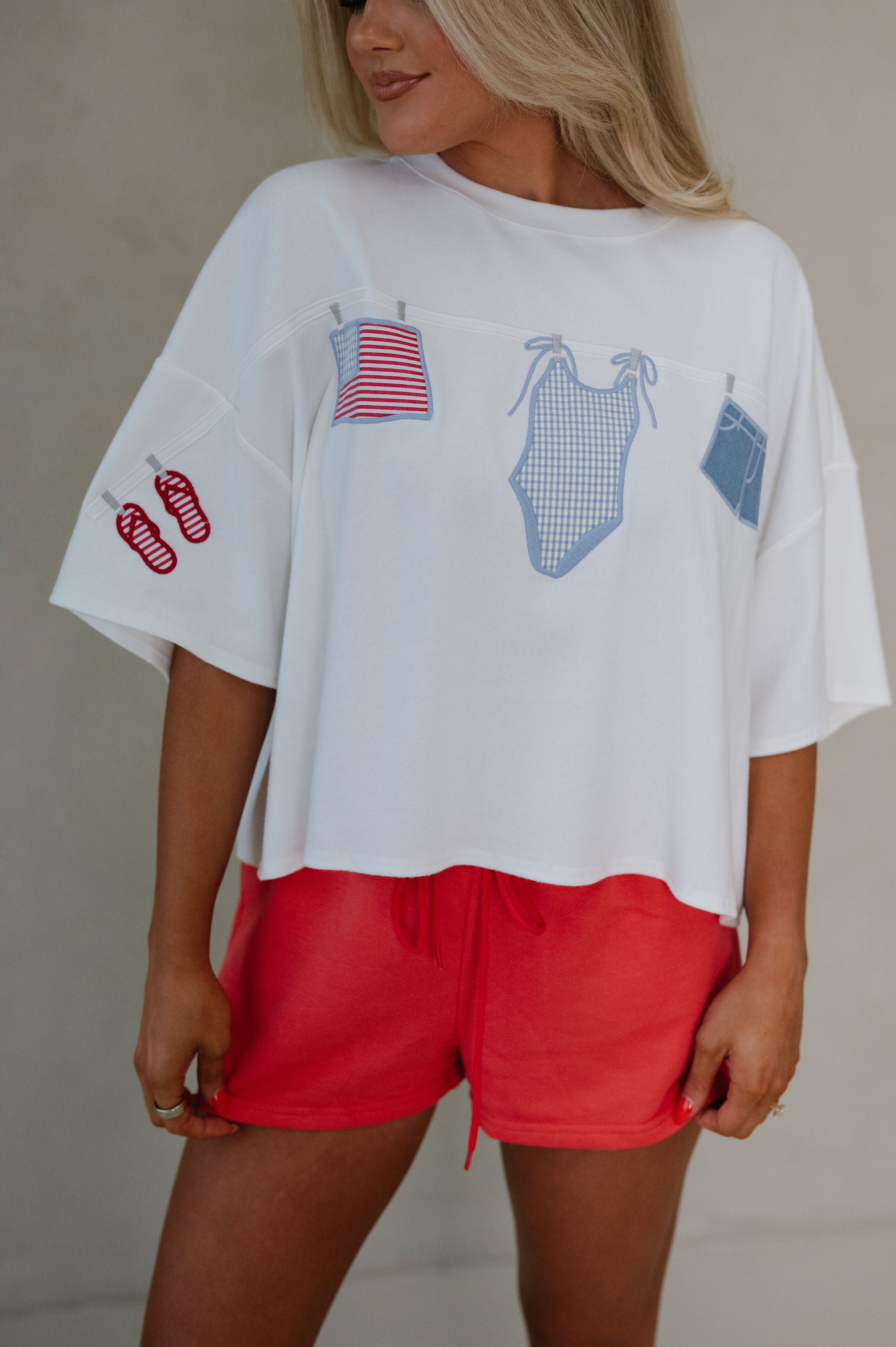 "Americana" Short Sleeve Top-Off White