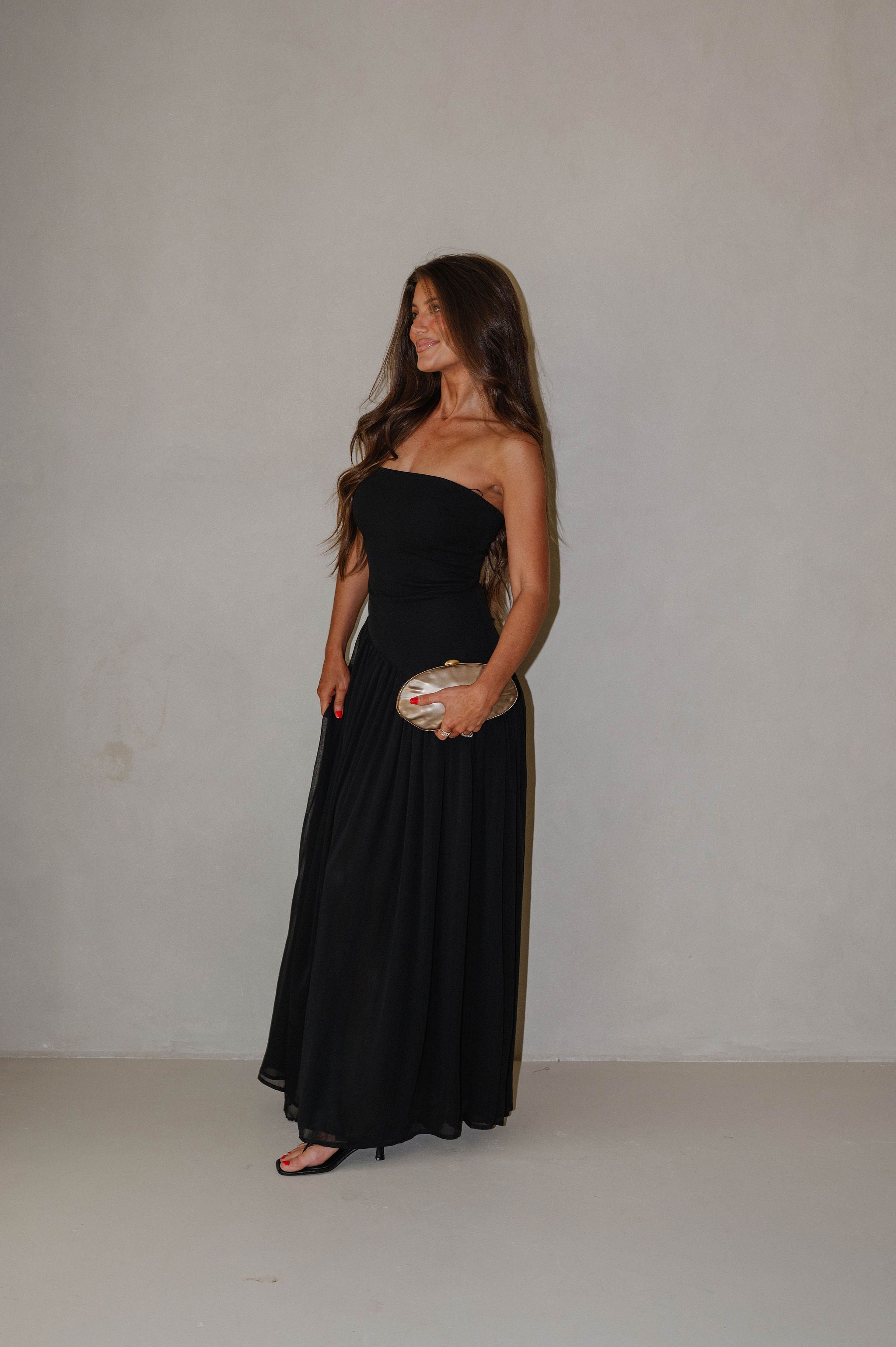 Stretch Crepe Tube Maxi Dress-Black