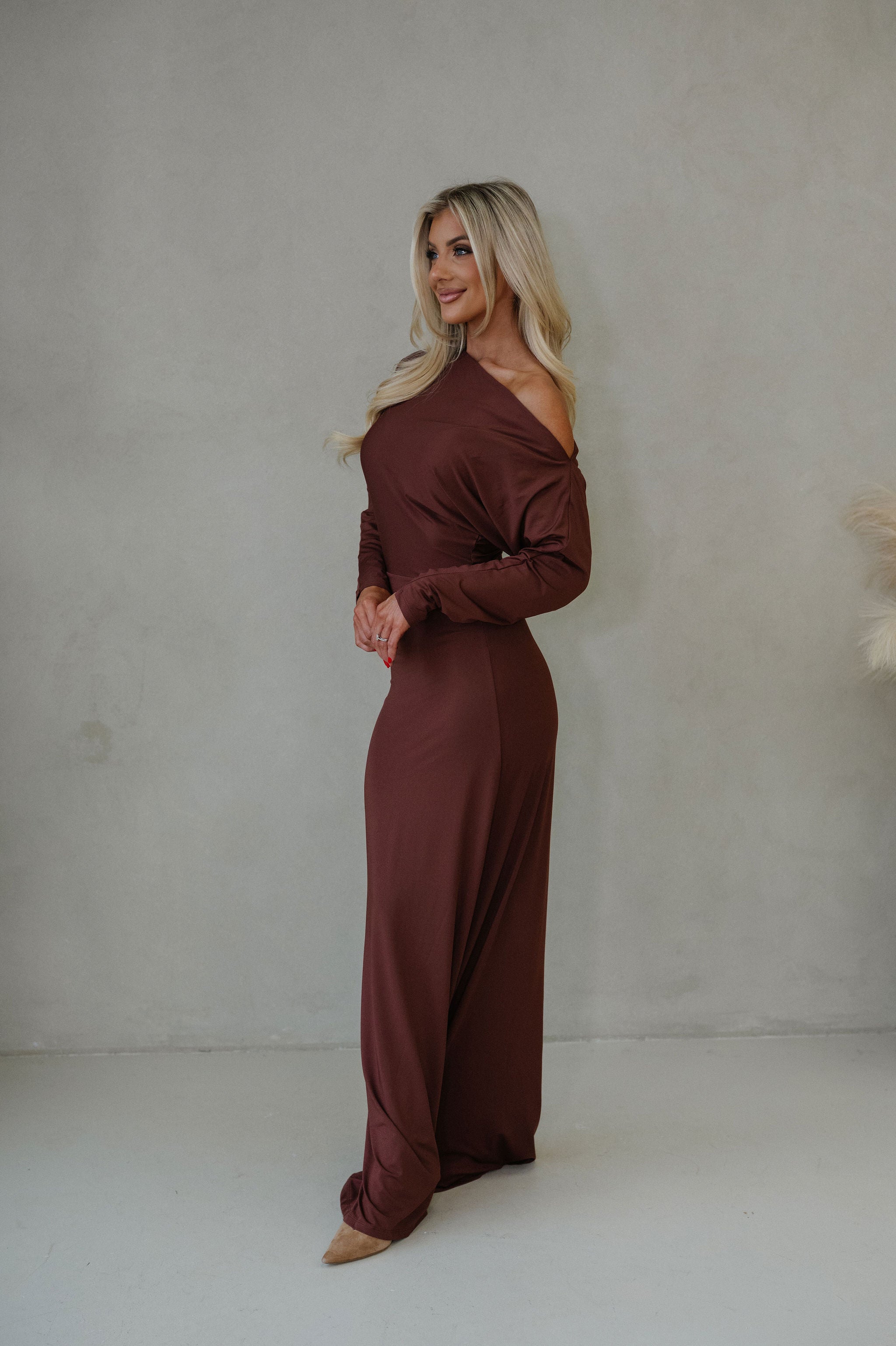 Jane Ruched Sleeve Maxi Dress-Metallic Copper