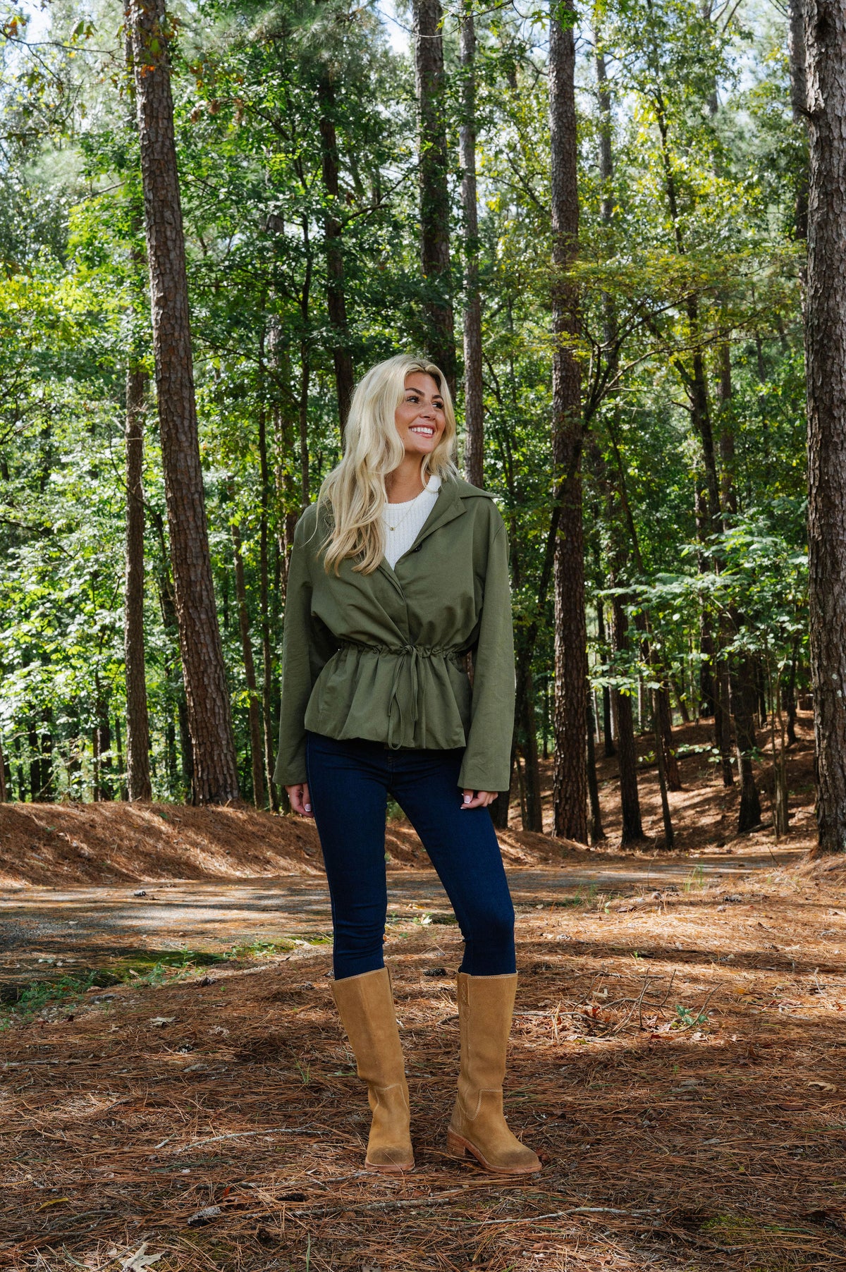 Olivia Drawstring Waist Utility Jacket-Olive
