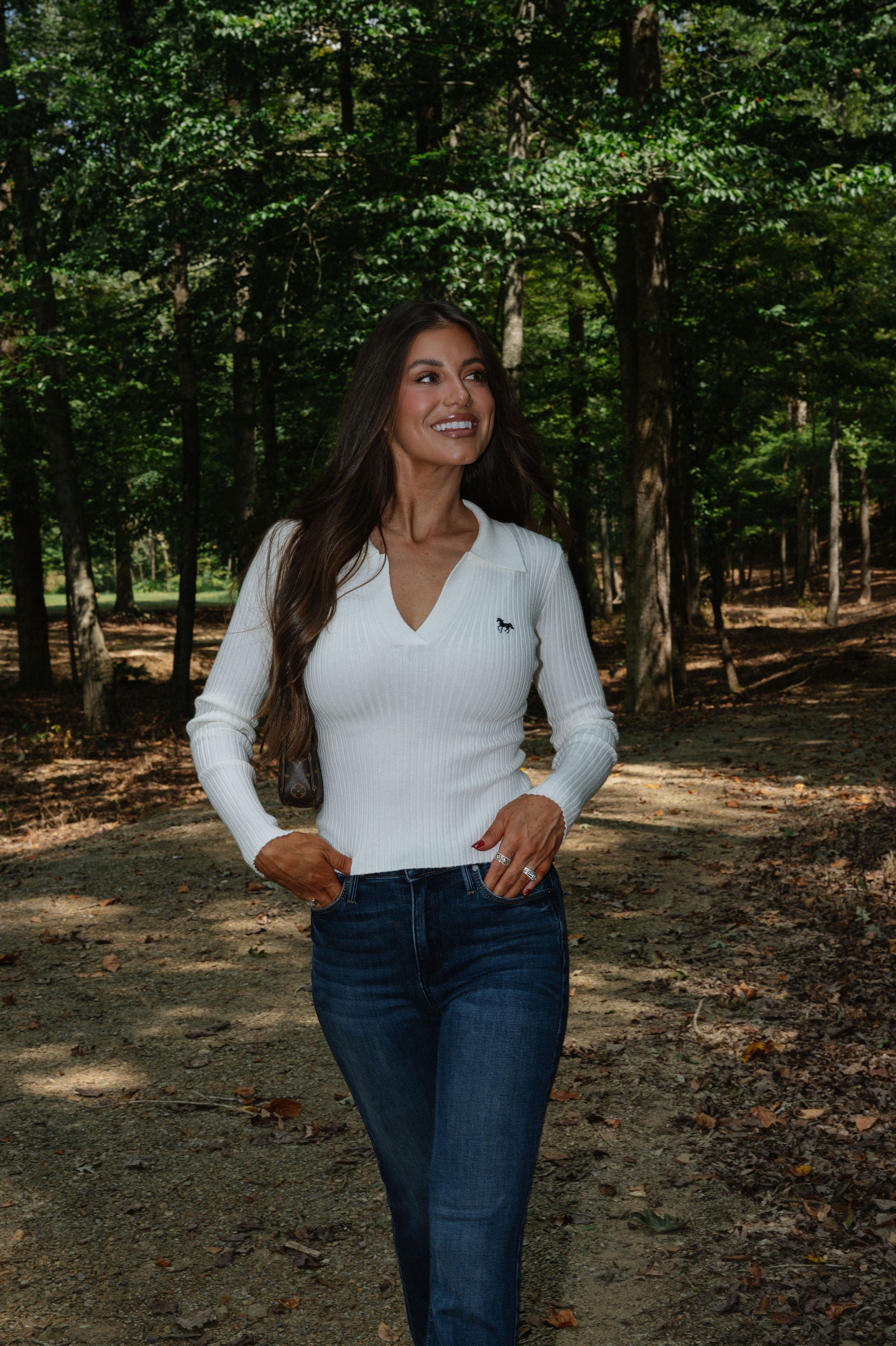 Horse Embroidered Polo-Cream