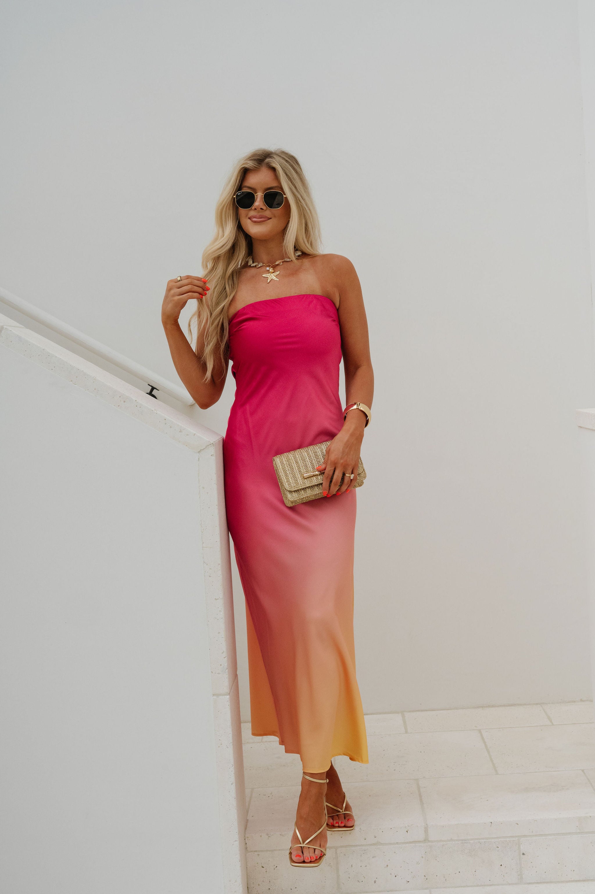 ombre bridesmaid dresses pink Dusty Pink Ombre Maxi Dress  Organic Cotton Boho Gown  Greek Goddess Gown   Bohemian Bridesmaid Dress