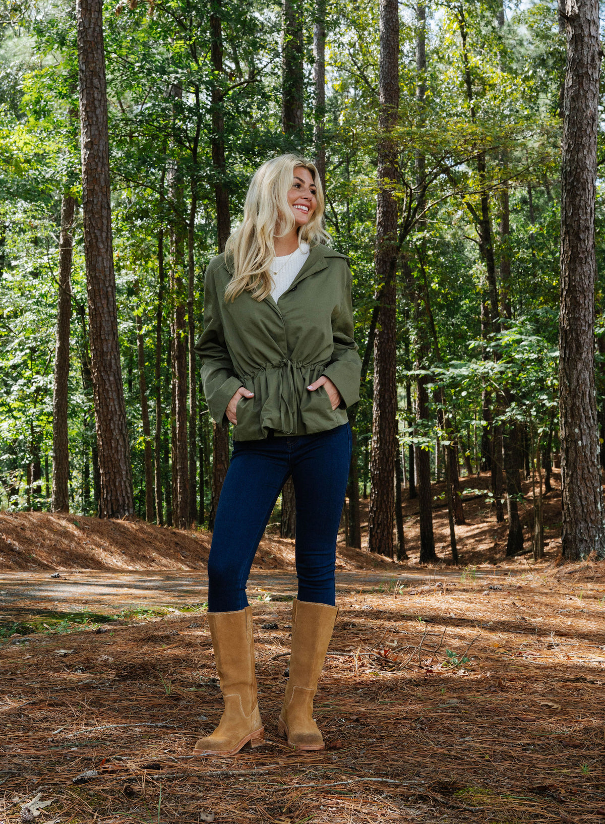 Olivia Drawstring Waist Utility Jacket-Olive