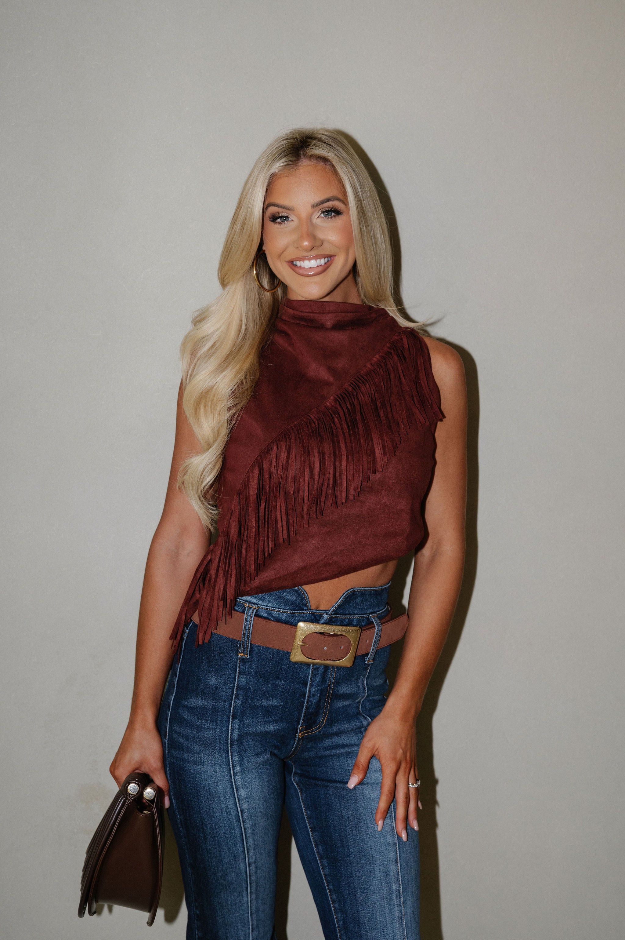 Morgan Fringe Tank Top-Wine