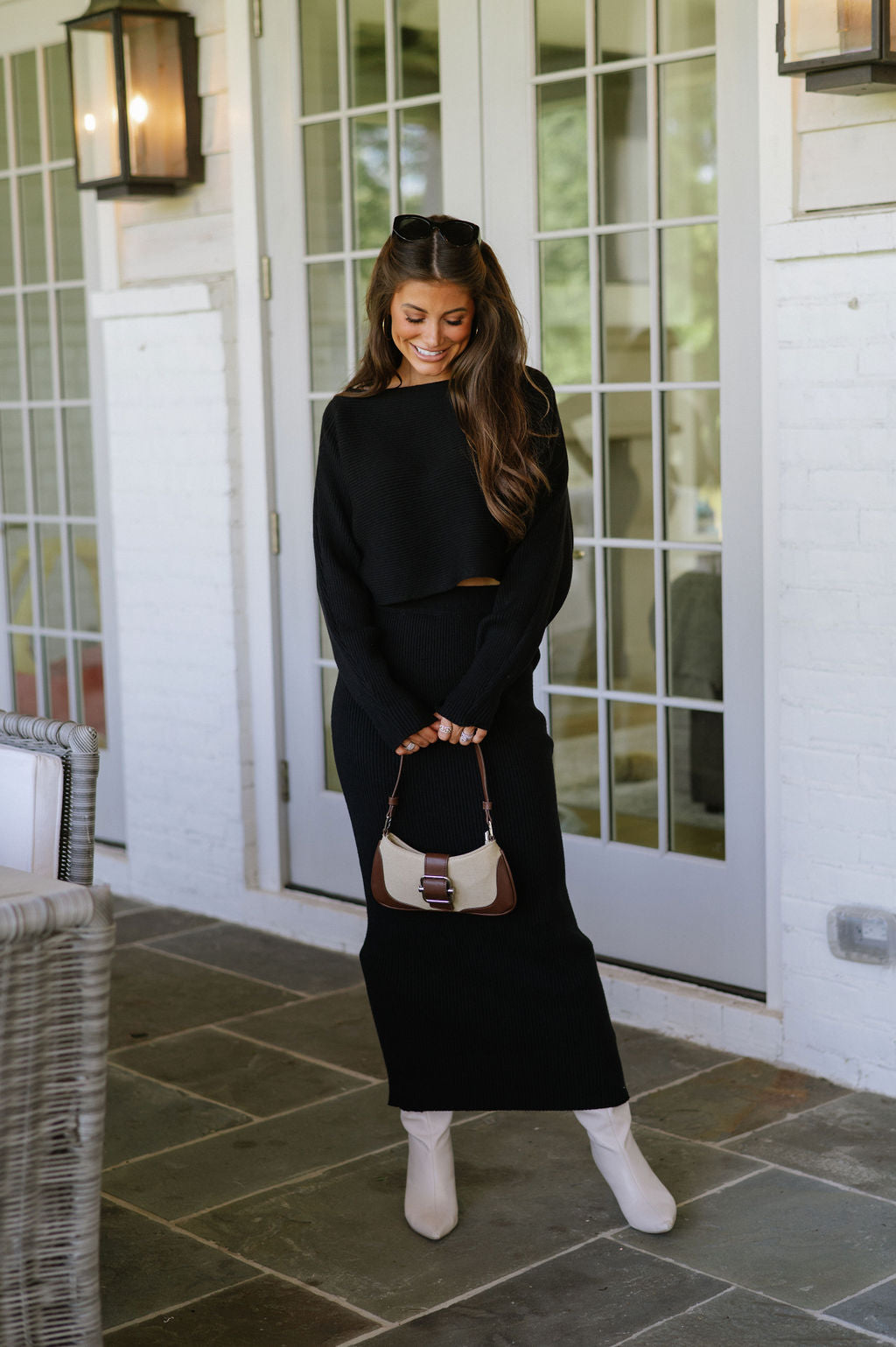 Missy Sweater Knit Midi Skirt Set- Black