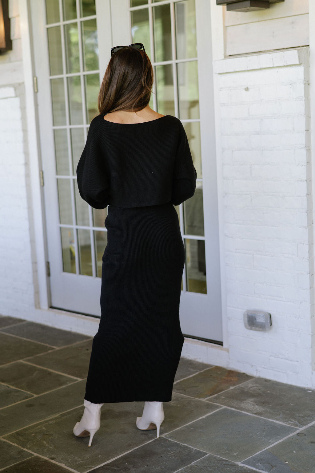 Missy Sweater Knit Midi Skirt Set- Black