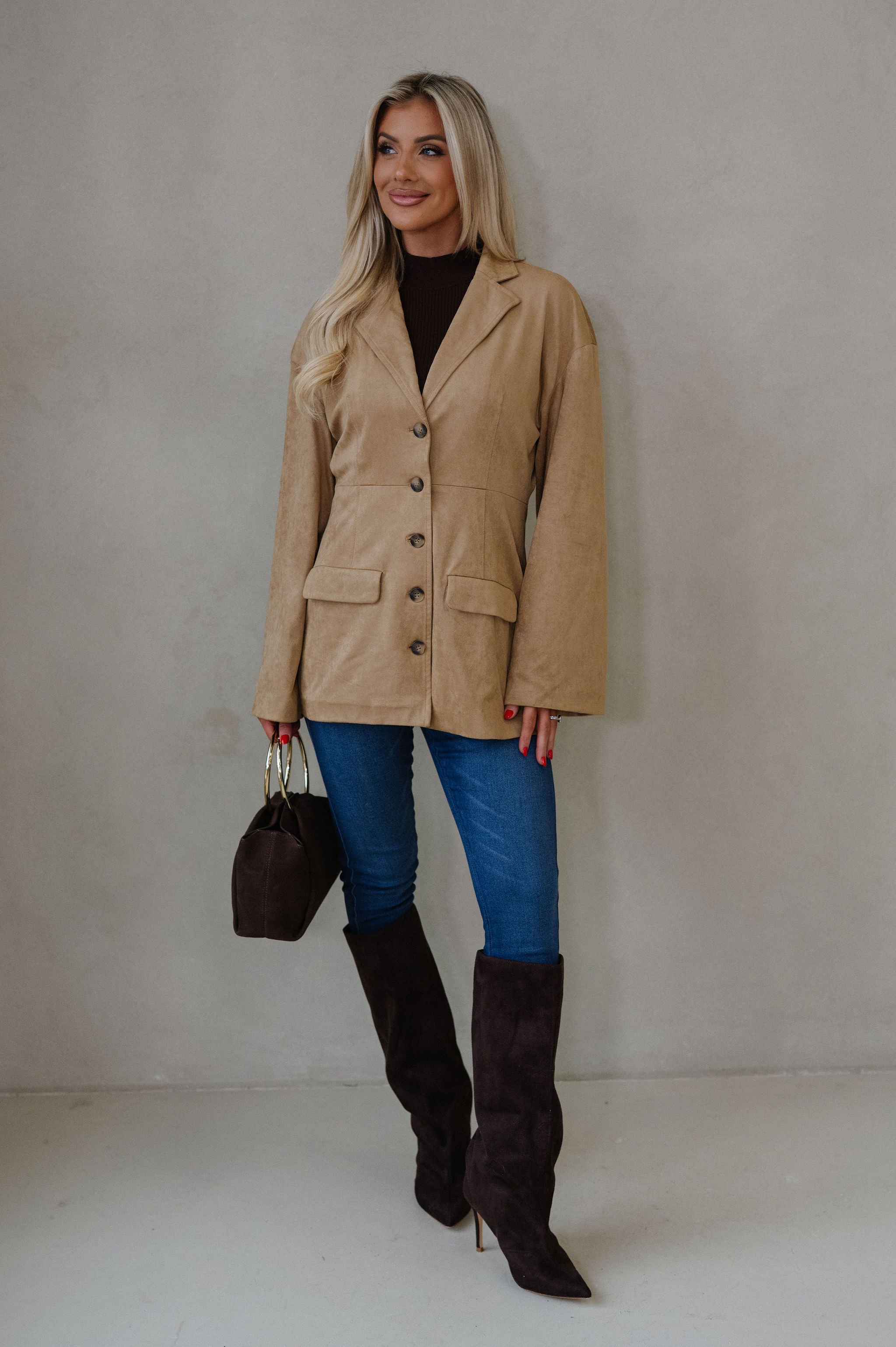 Miranda Faux Suede Jacket-Light Brown