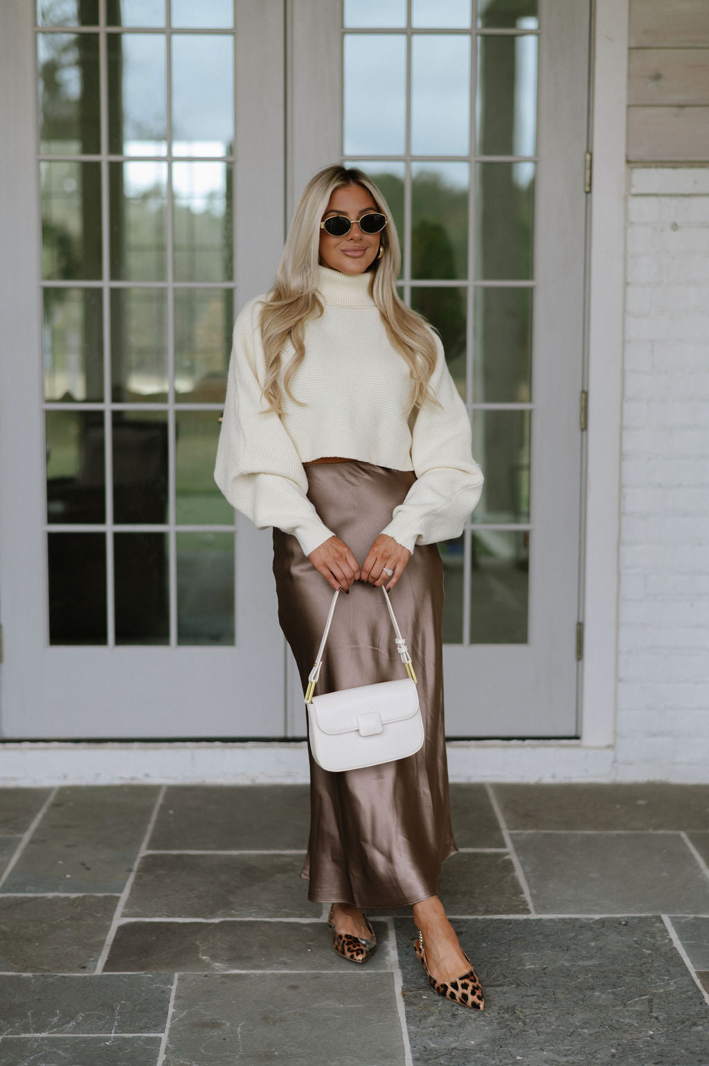 Satin Midi Skirt-Bronze